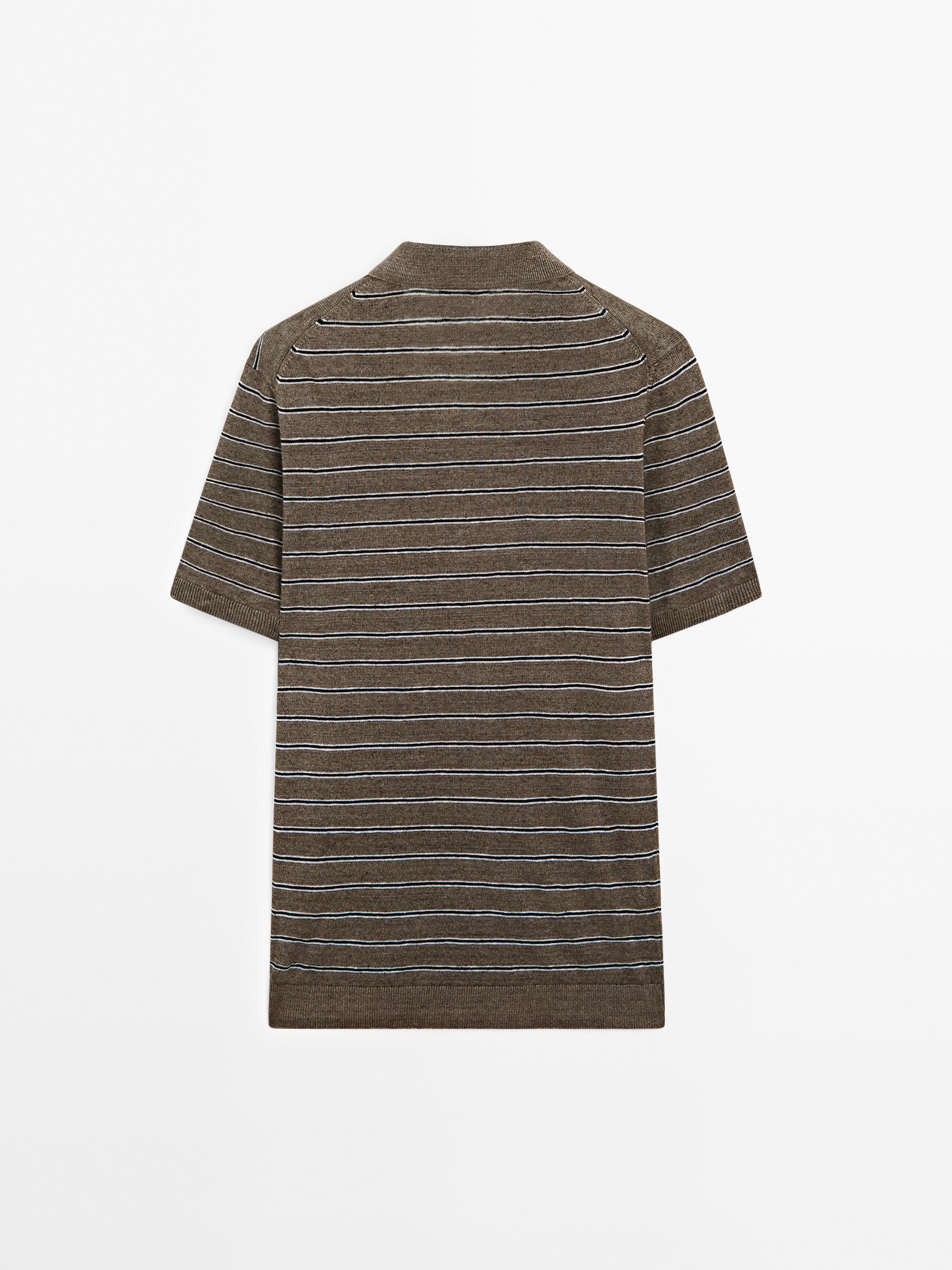 100% linen striped knit polo shirt