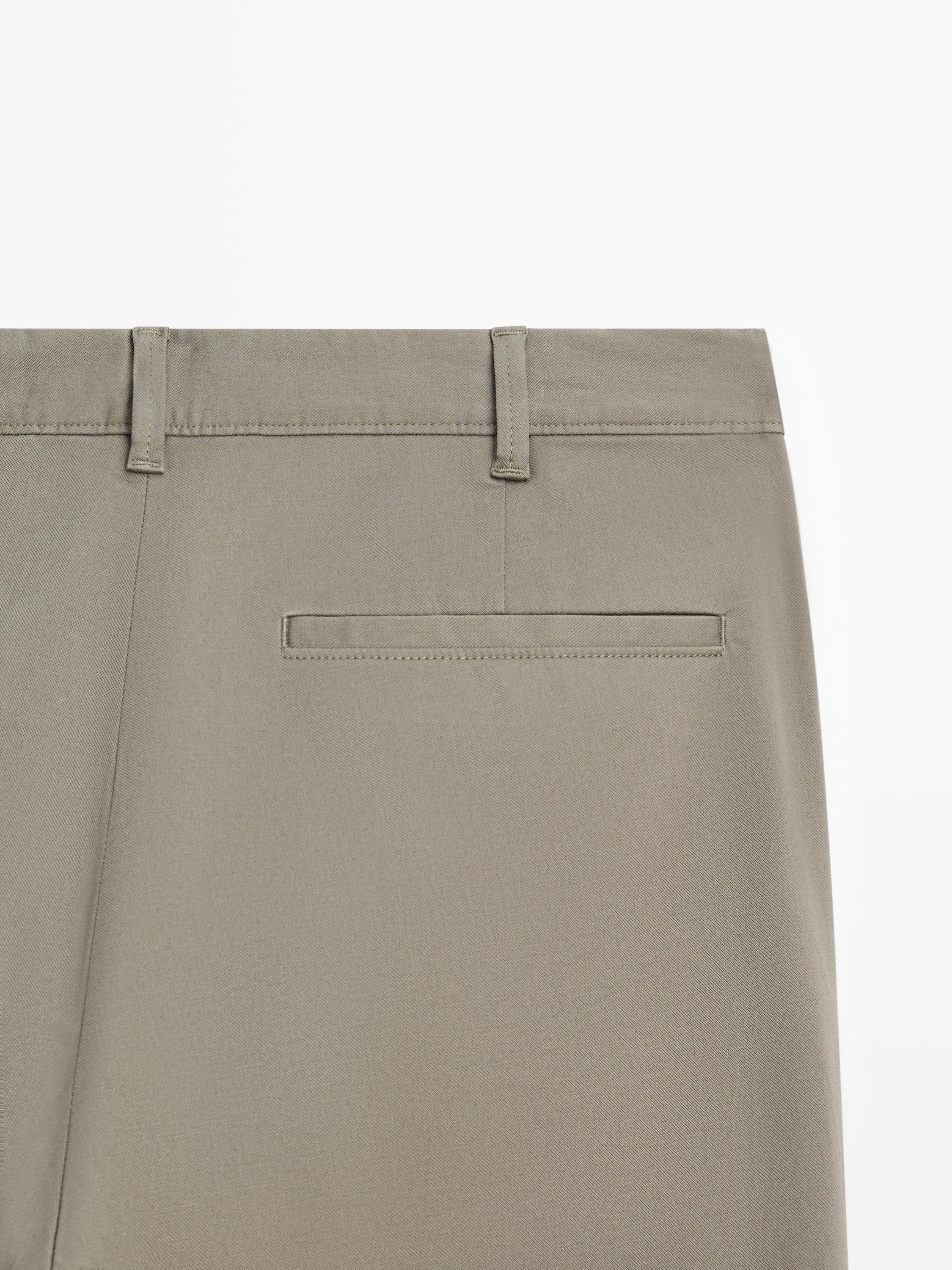 Cotton blend slim fit pants — GREEN