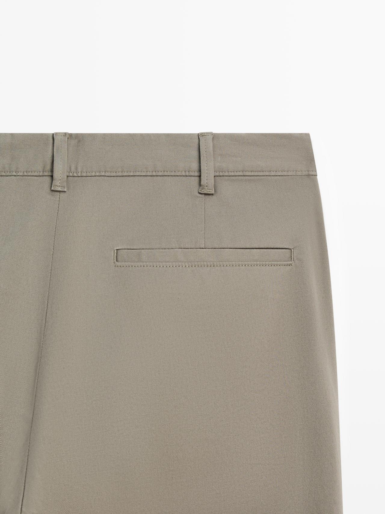 Cotton blend slim fit pants — GREEN