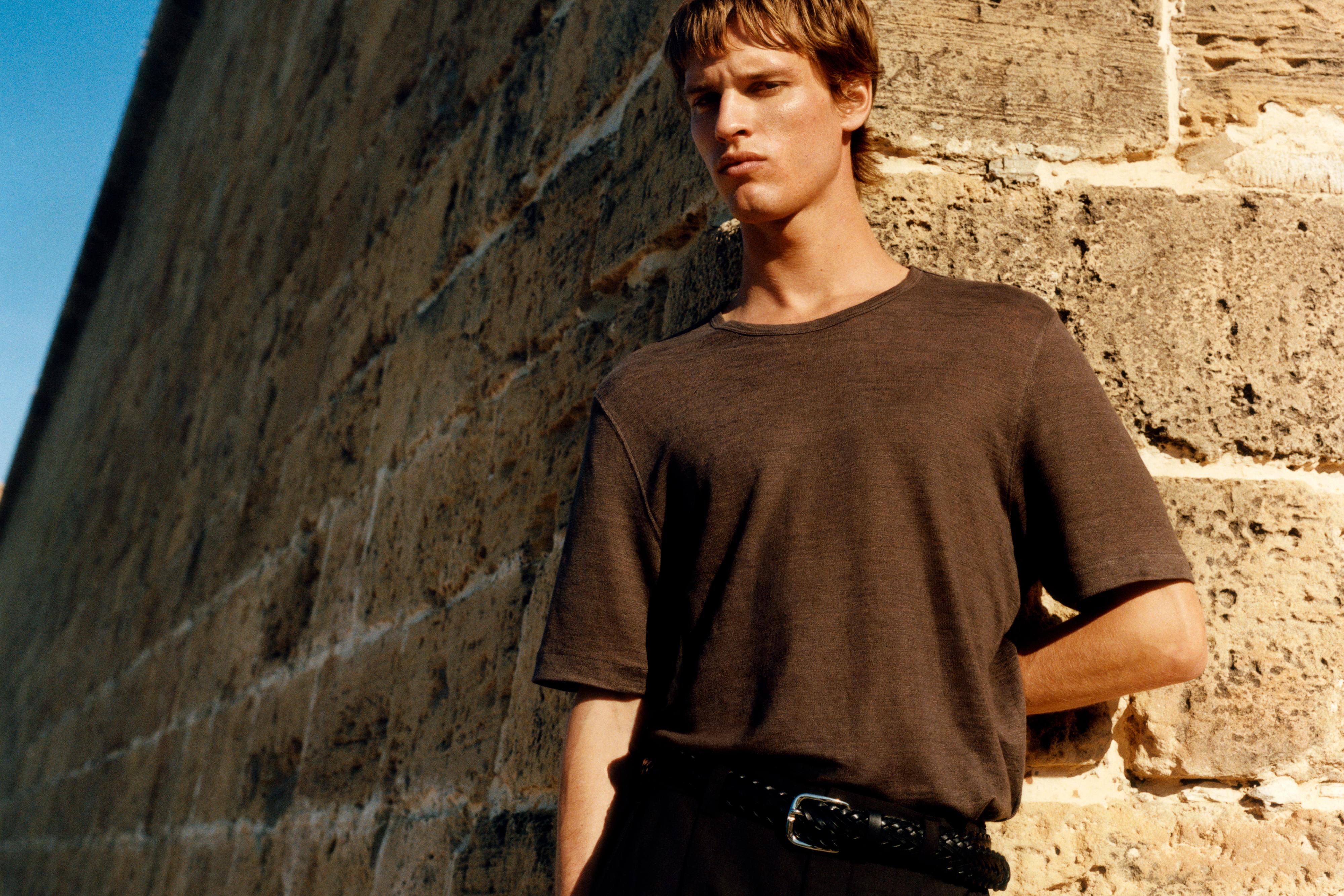 100% linen short sleeve T-shirt — BROWN