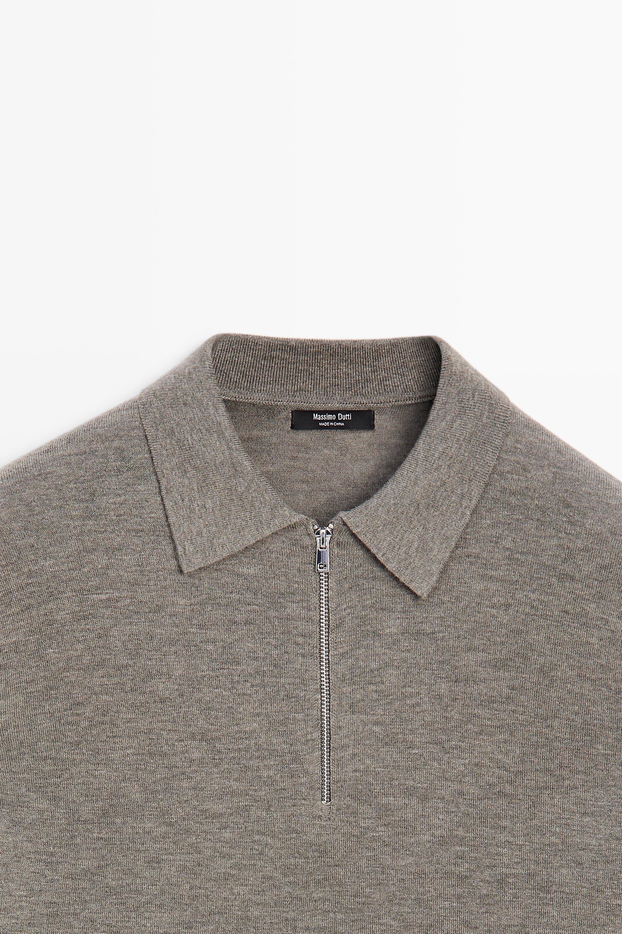 Wool blend quarter-zip knit sweater — DARK KHAKI