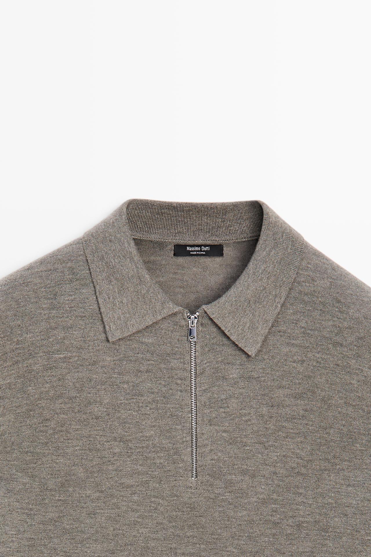 Wool blend quarter-zip knit sweater — DARK KHAKI