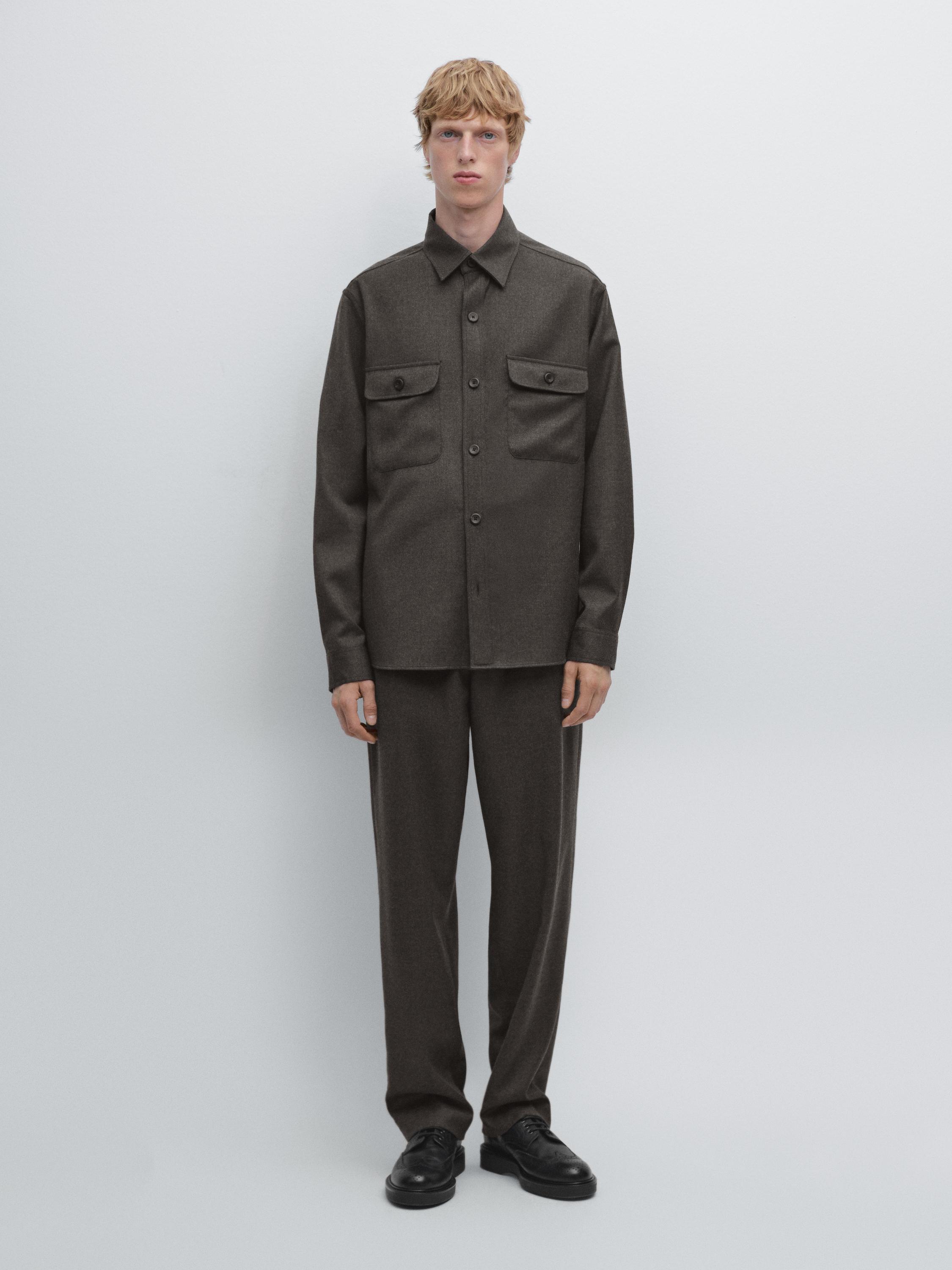 Regular fit double wool overshirt
