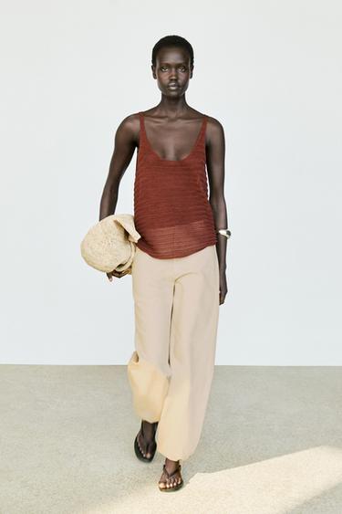 Textured knit strappy top — RUSSET 1