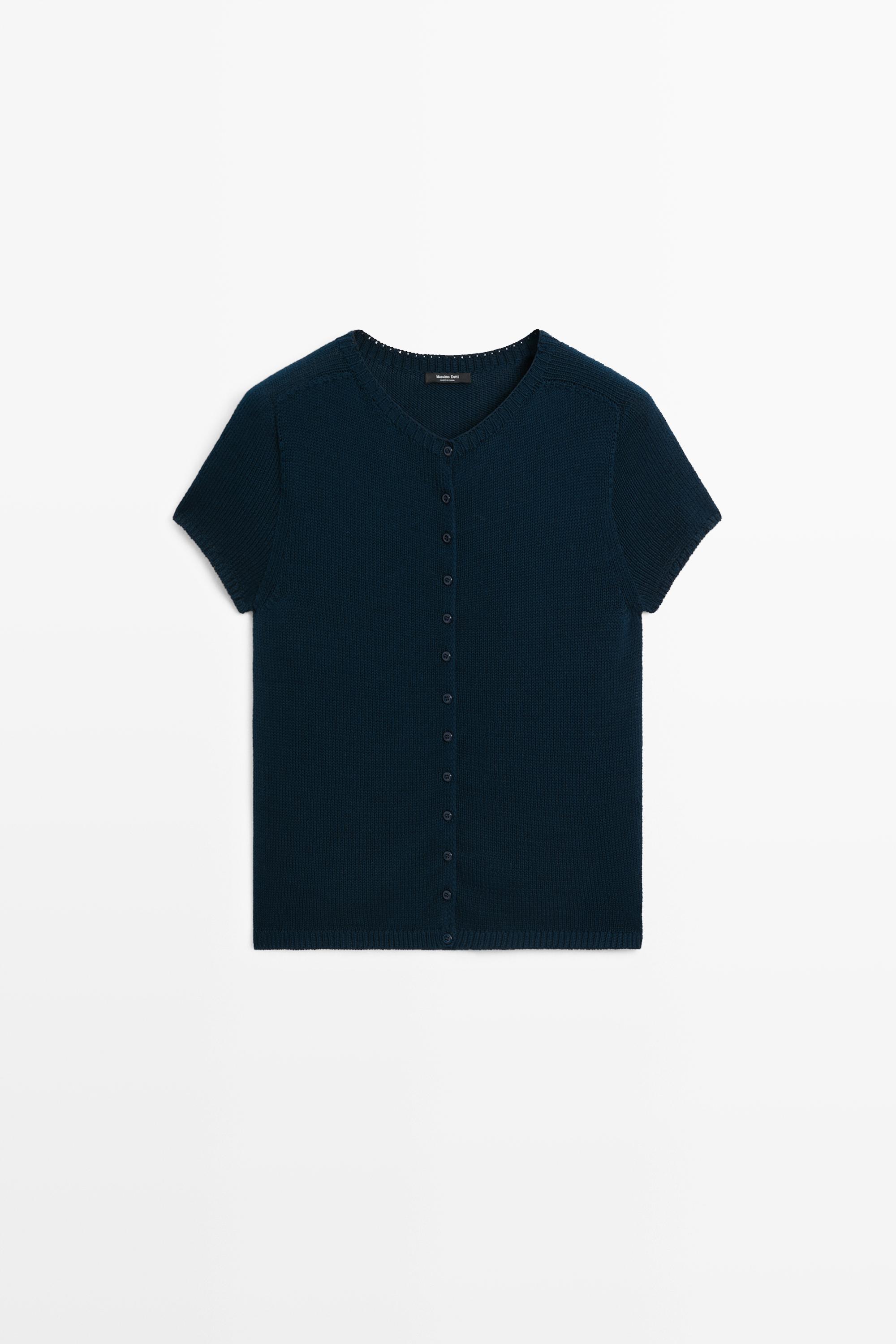 Cotton silk blend knit cardigan — NAVY BLUE