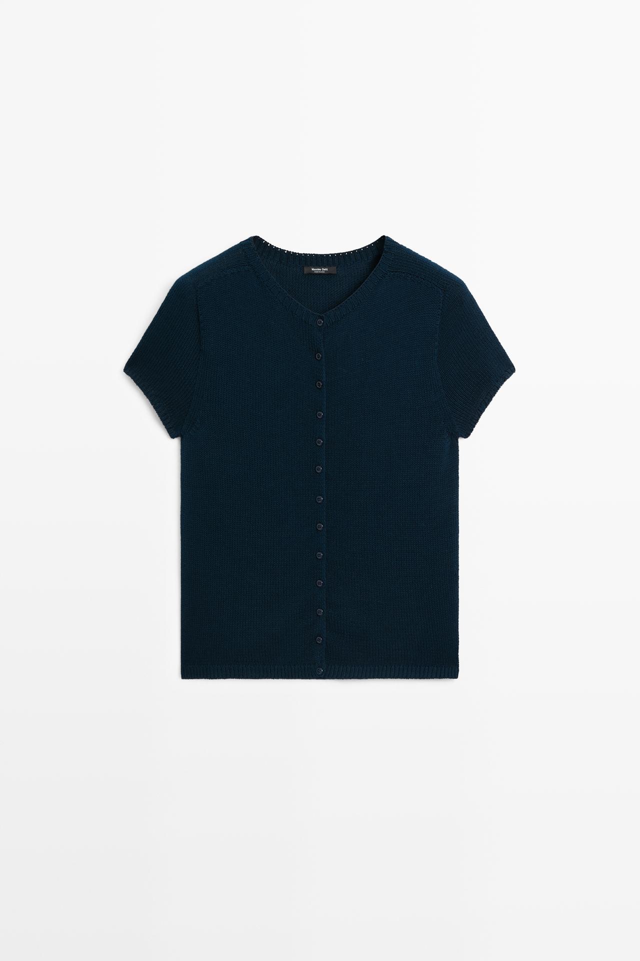 Cotton silk blend knit cardigan — NAVY BLUE