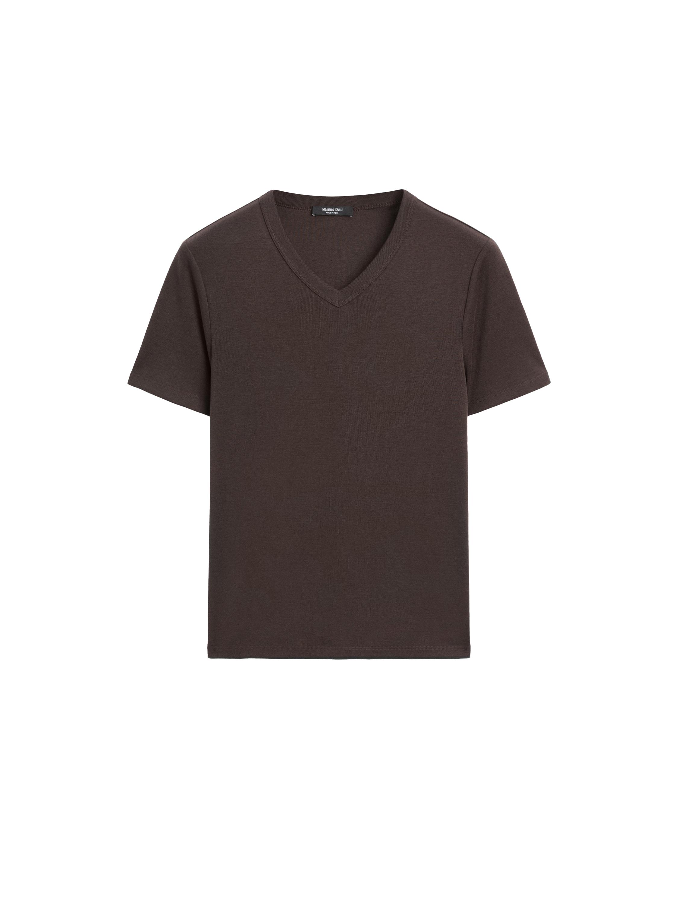 ★ Massimo Dutti★ 100% Cotton V-Neck T-Shirt 06831935800 Flowing V-neck T-shirt · Brown, White, Black · Circular