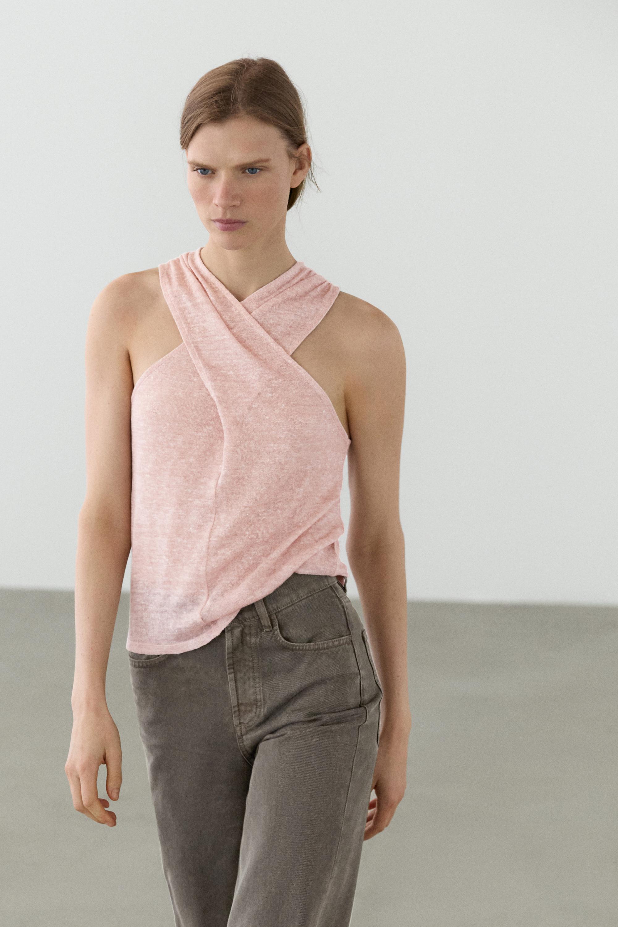 Top cache-cœur en lin mélangé