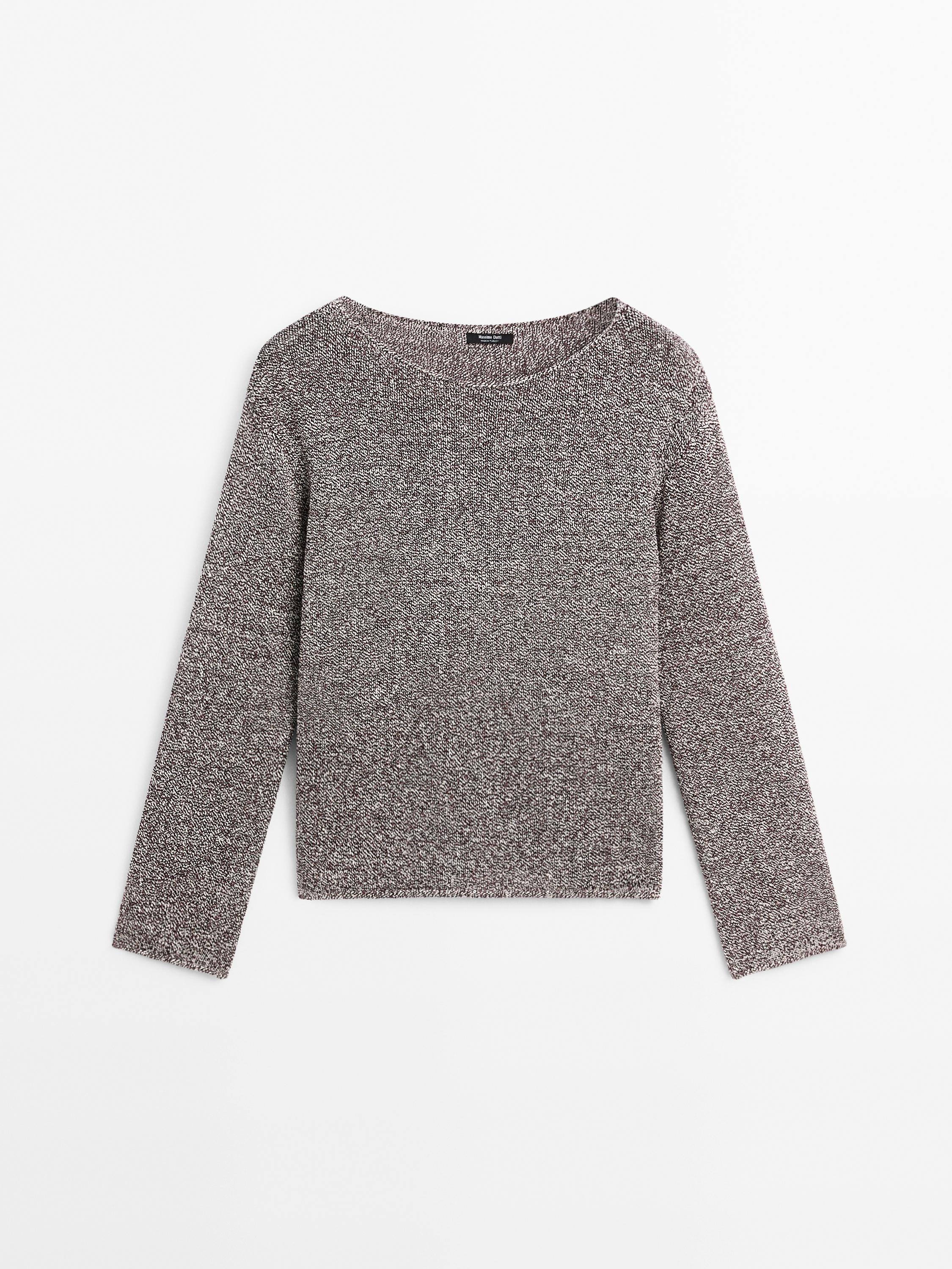 Flecked cotton blend knit sweater