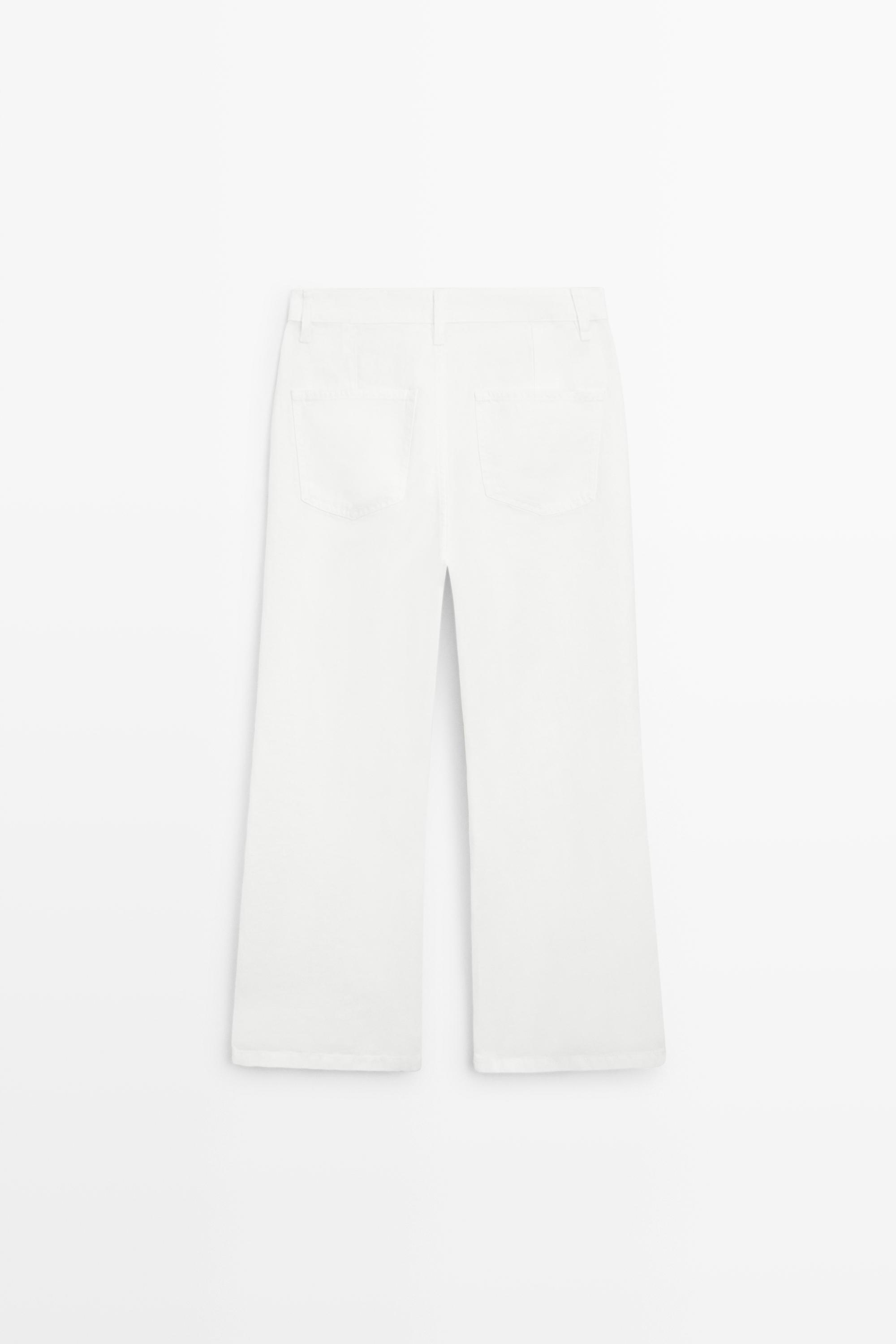 100% linen cropped flare fit pants — Off white
