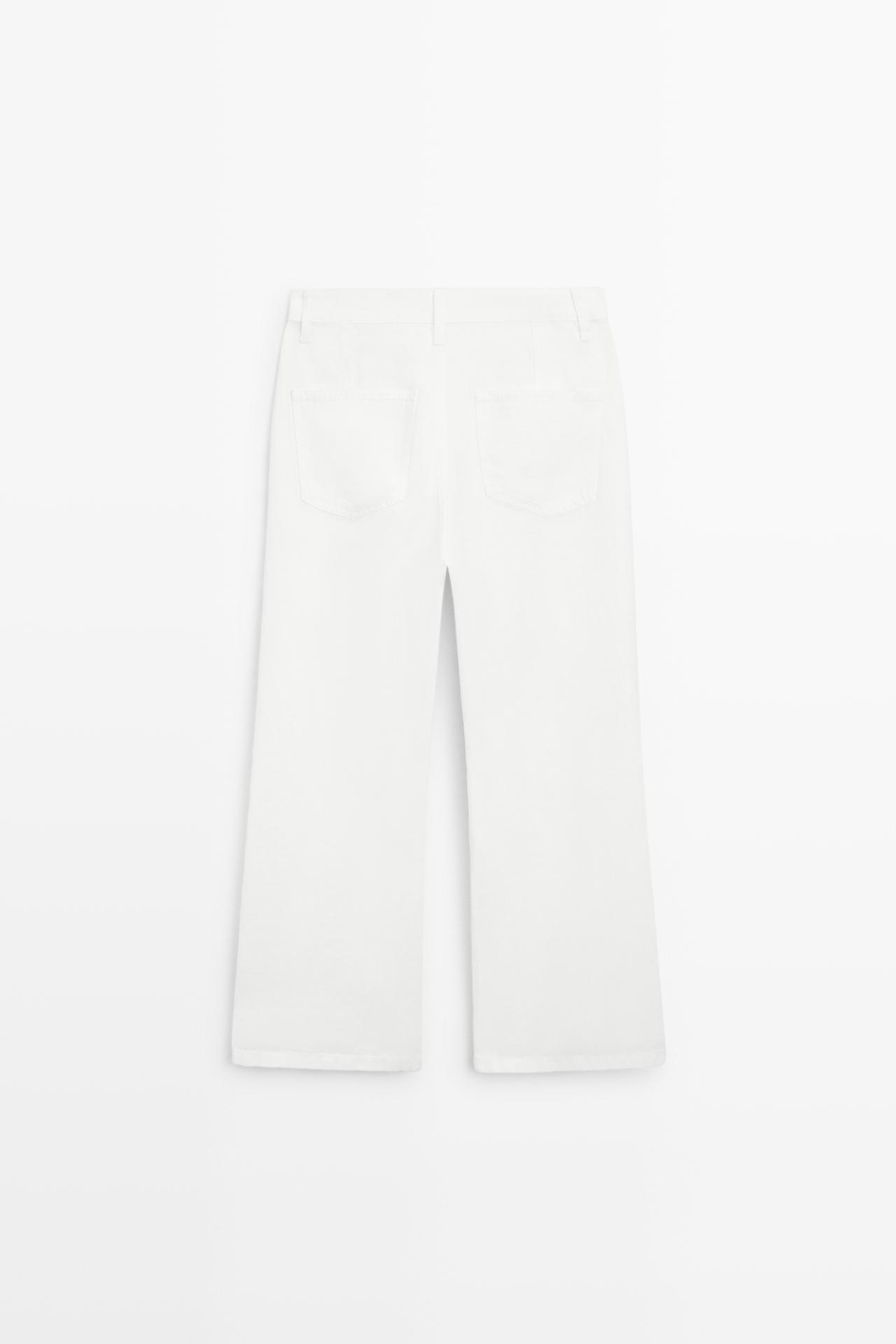 100% linen cropped flare fit pants — Off white