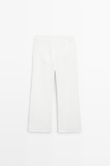 100% linen cropped flare fit pants — Off white 6