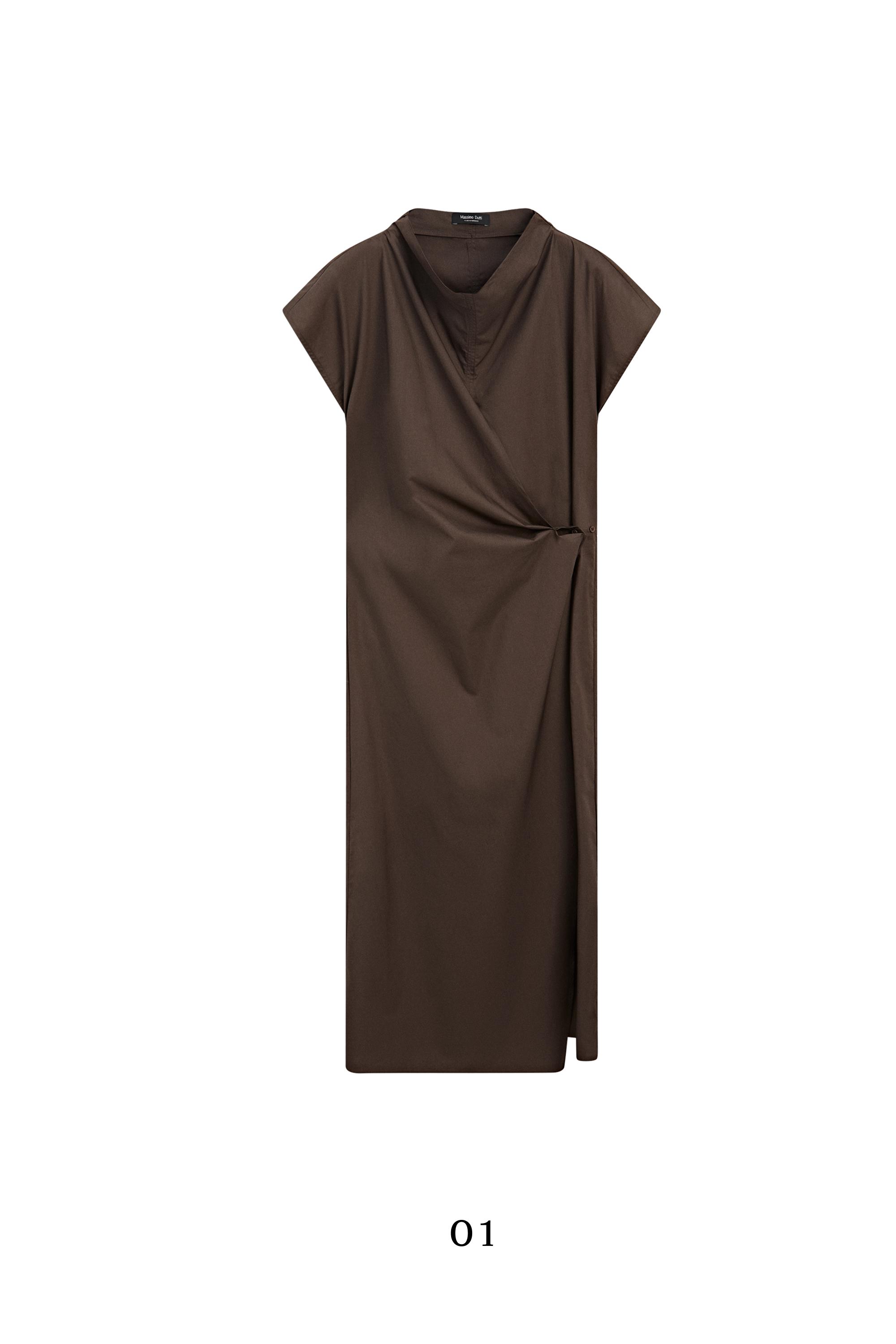100% cotton draped poplin dress — BROWN