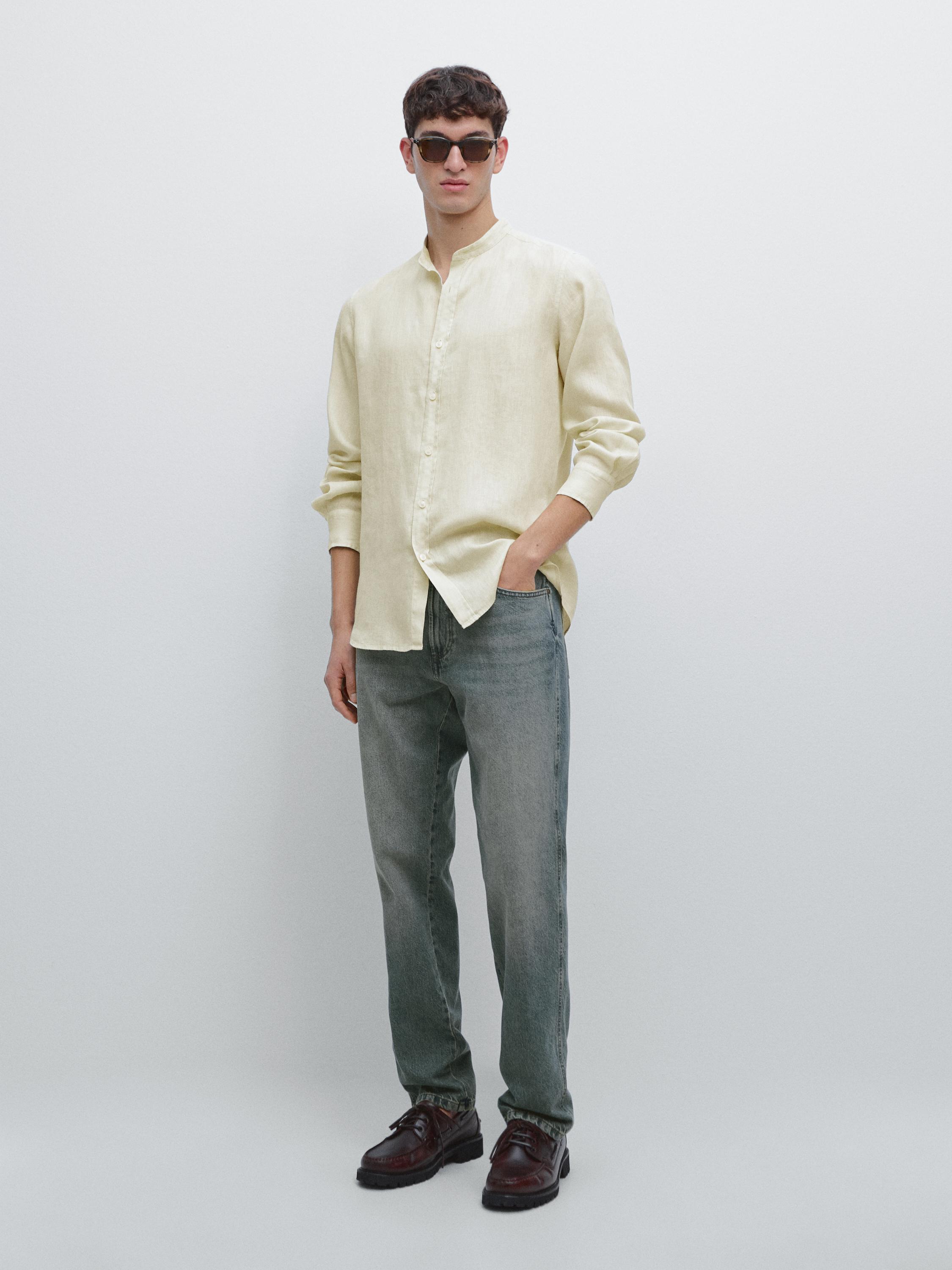 Slim fit stand collar shirt — Green