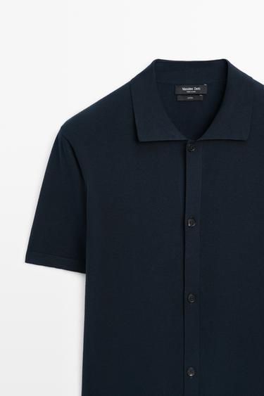 Knit cardigan with polo collar and button detail — NAVY BLUE 4