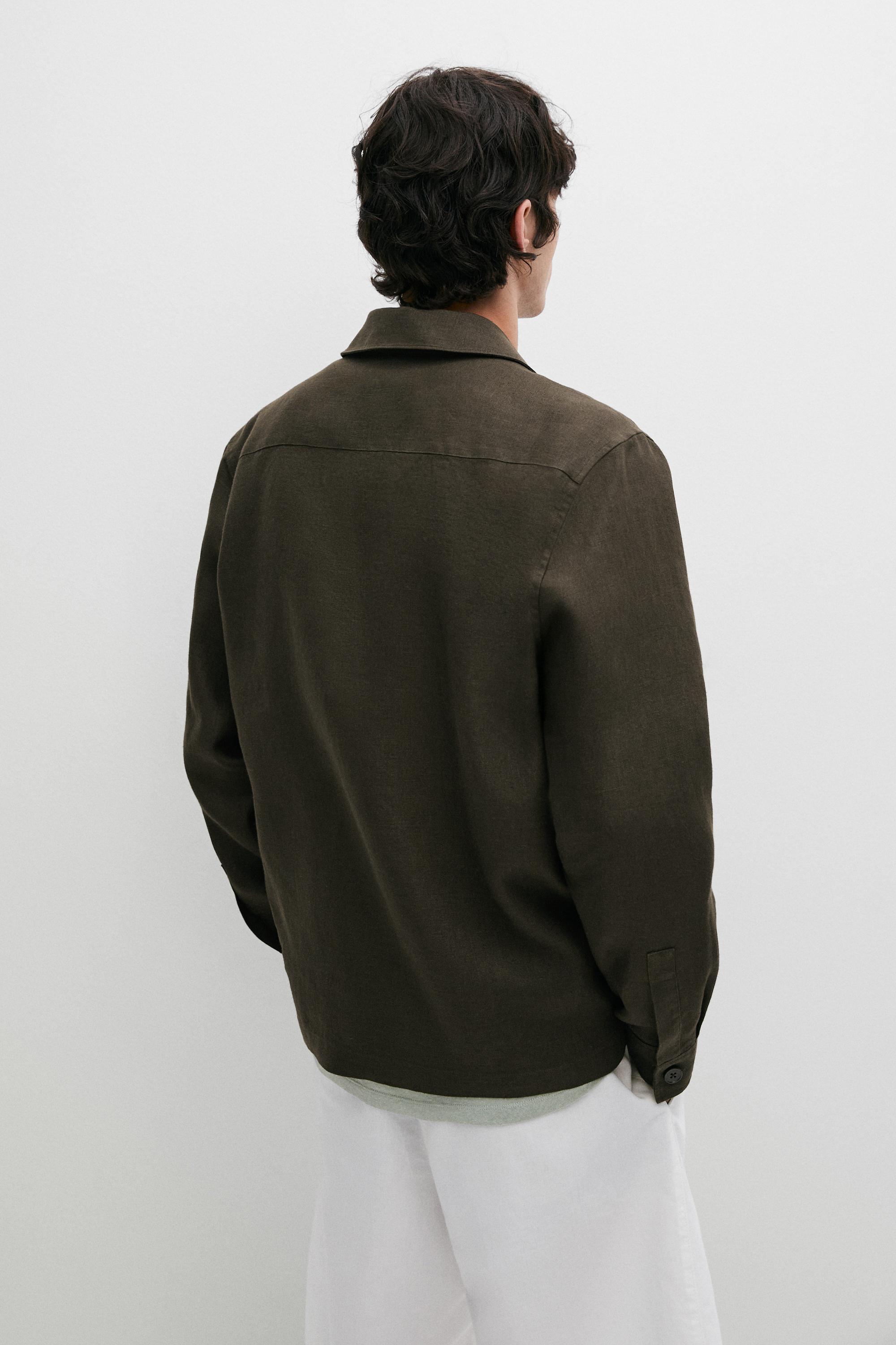 Total look linen overshirt with pockets — DARK GREEN