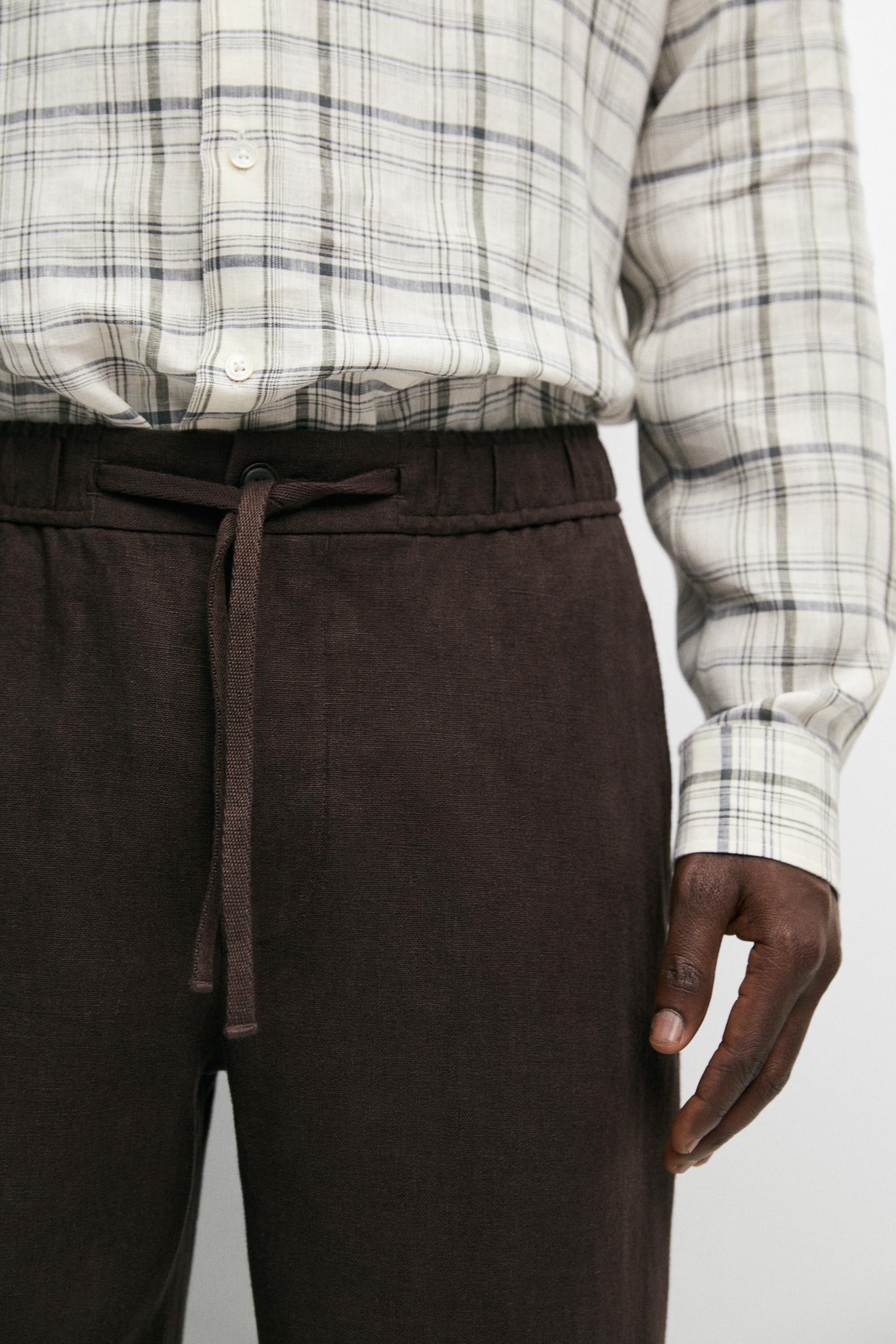 Linen jogger fit pants — BROWN