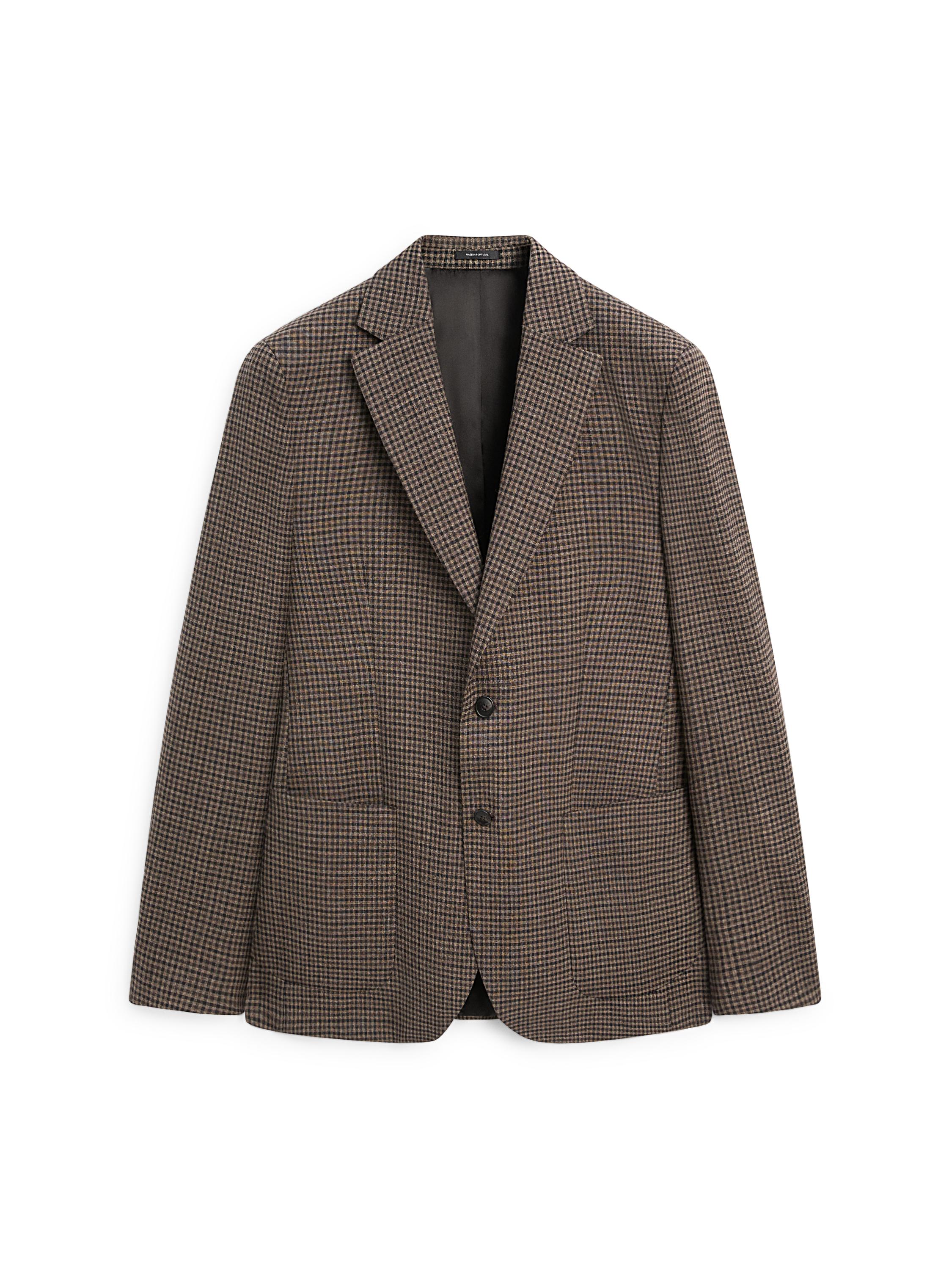100% wool tailored check blazer — BROWN