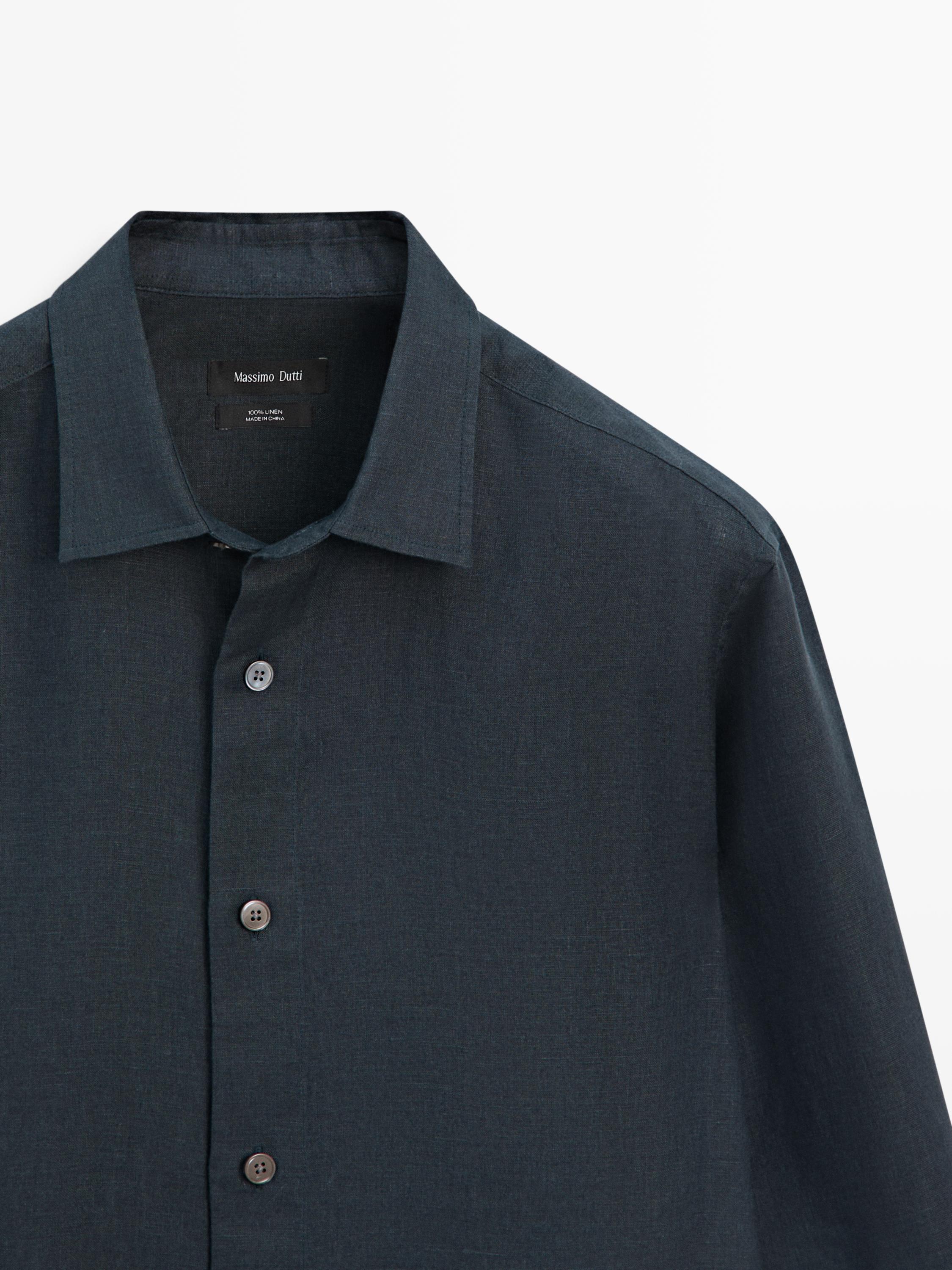 100% linen regular fit shirt — NAVY BLUE