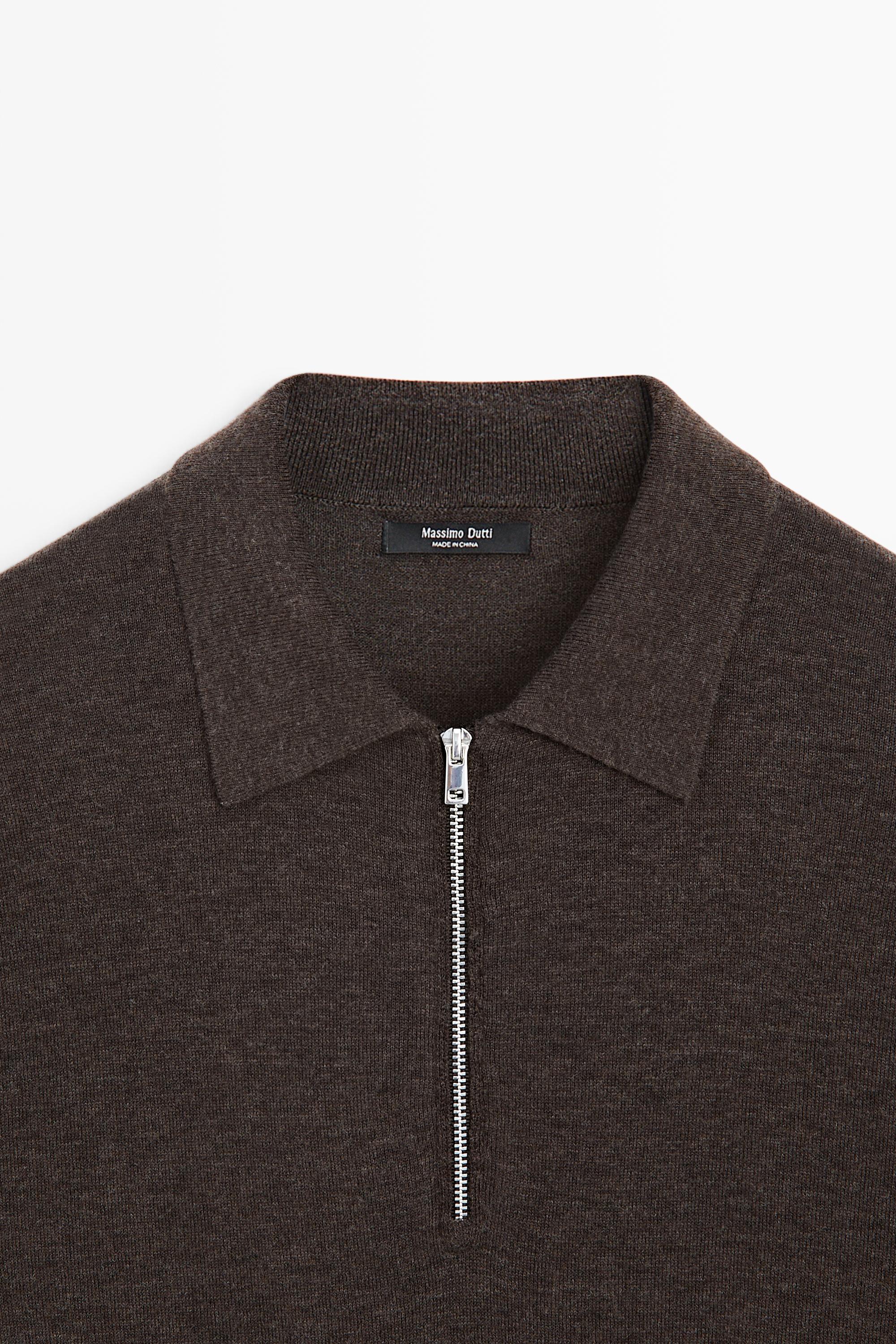 Wool blend quarter-zip knit sweater — CHOCOLATE BROWN