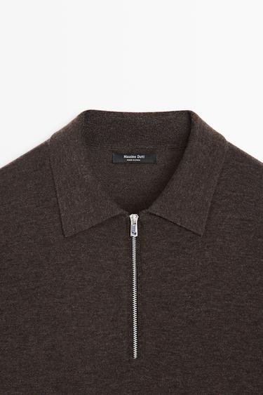 Wool blend quarter-zip knit sweater — CHOCOLATE BROWN 9