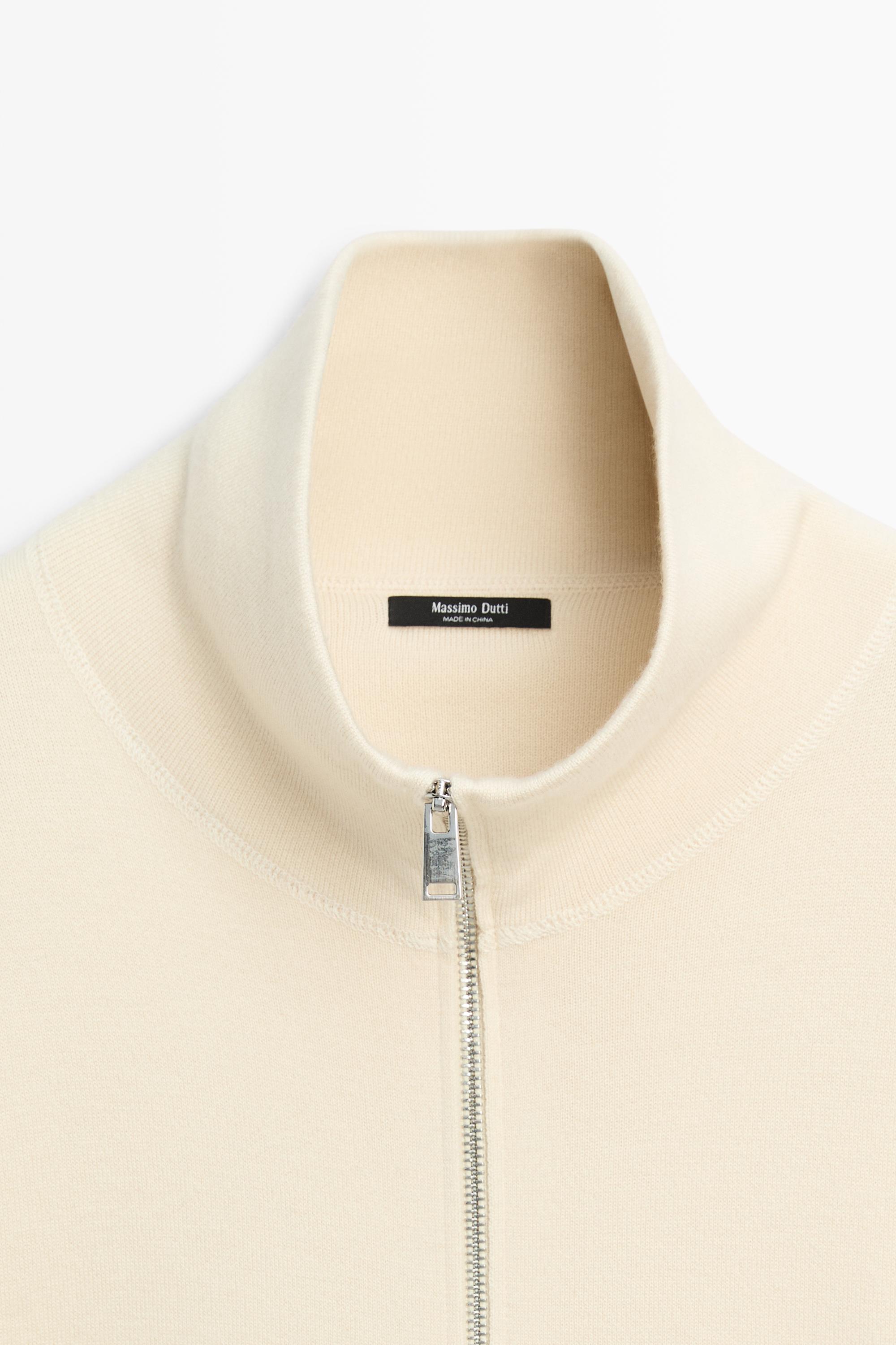 Cotton knit zip-up jacket — Vanilla