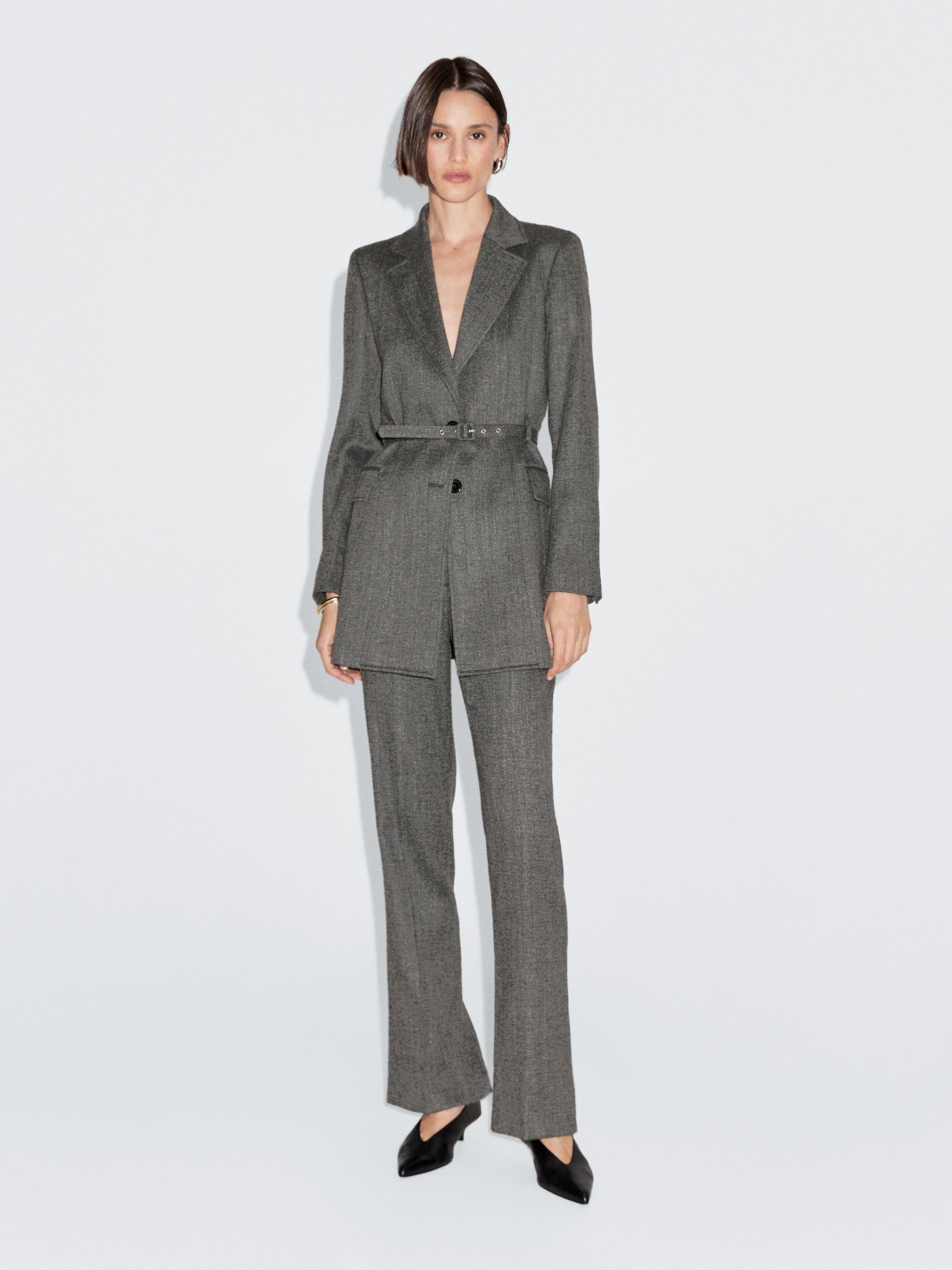 Flecked suit blazer with belt