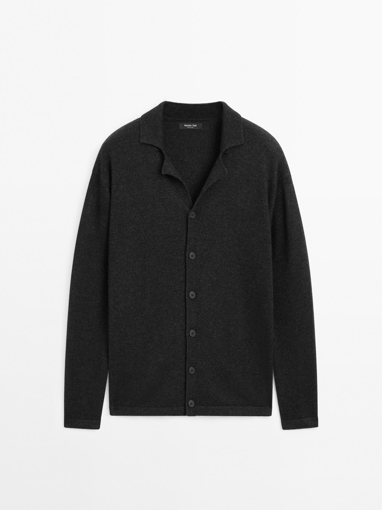 Massimo Dutti - Herre - Strikket Cardigan I Uldblanding Med Reverskrave - Kulgrå - L