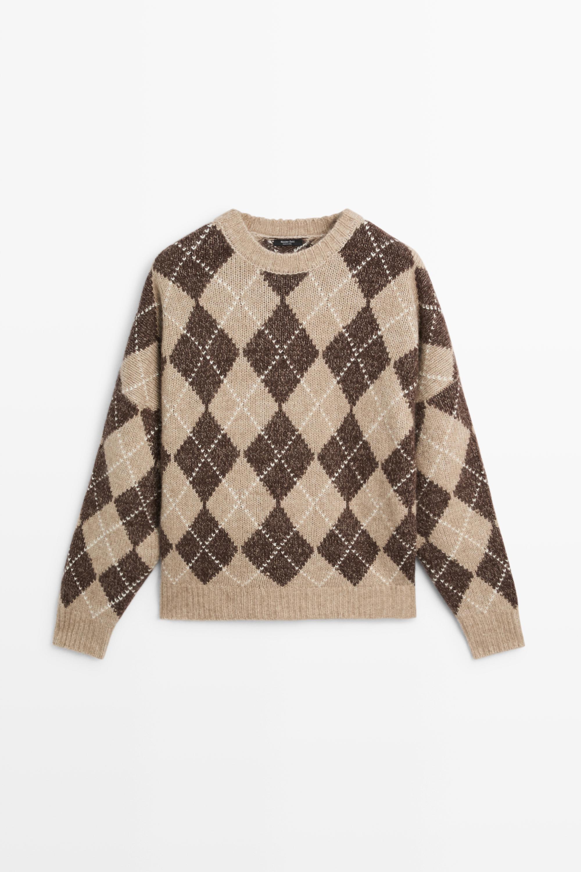 Argyle knit sweater with cashmere — BEIGE