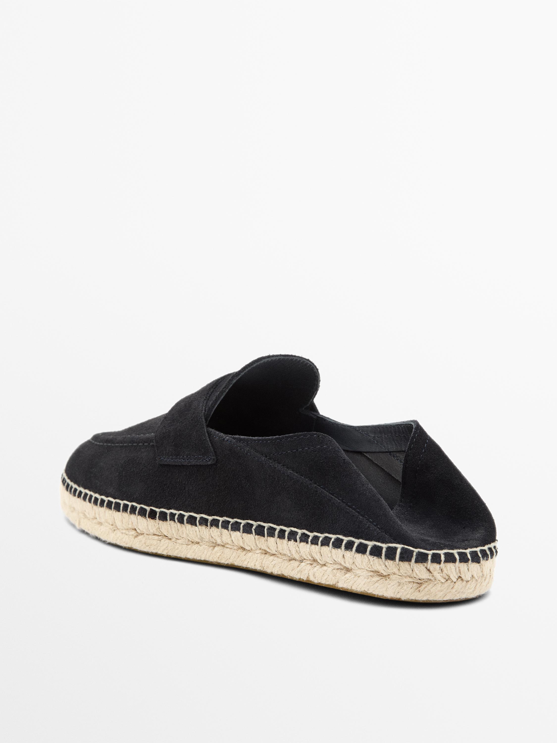 Split suede leather espadrille with piece — Dark blue
