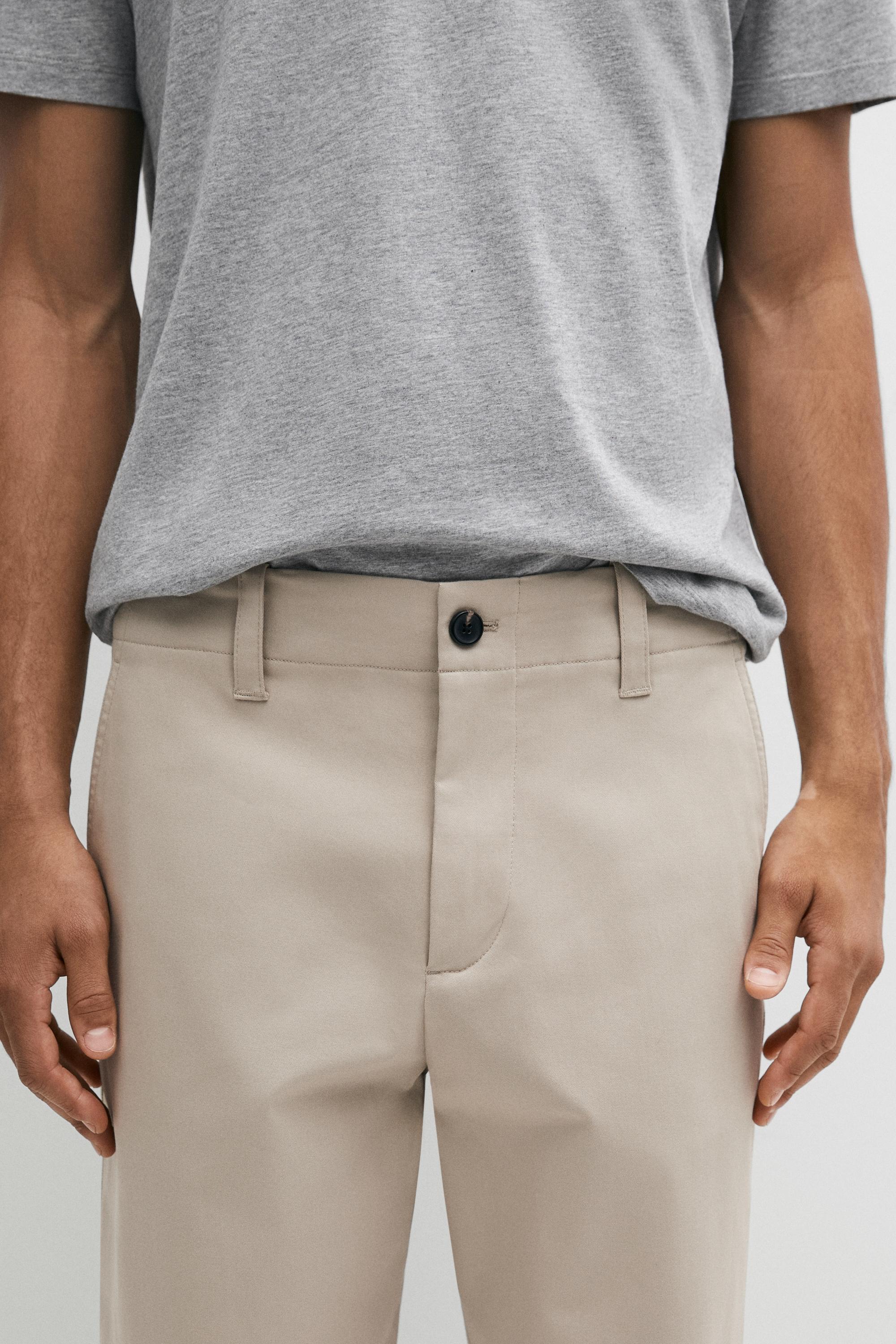 Cotton blend pants with waist detail — BEIGE