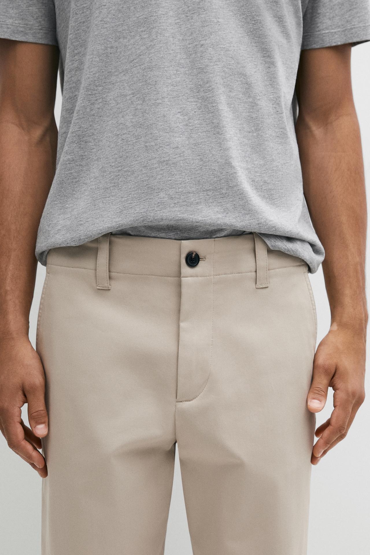 Cotton blend pants with waist detail — BEIGE