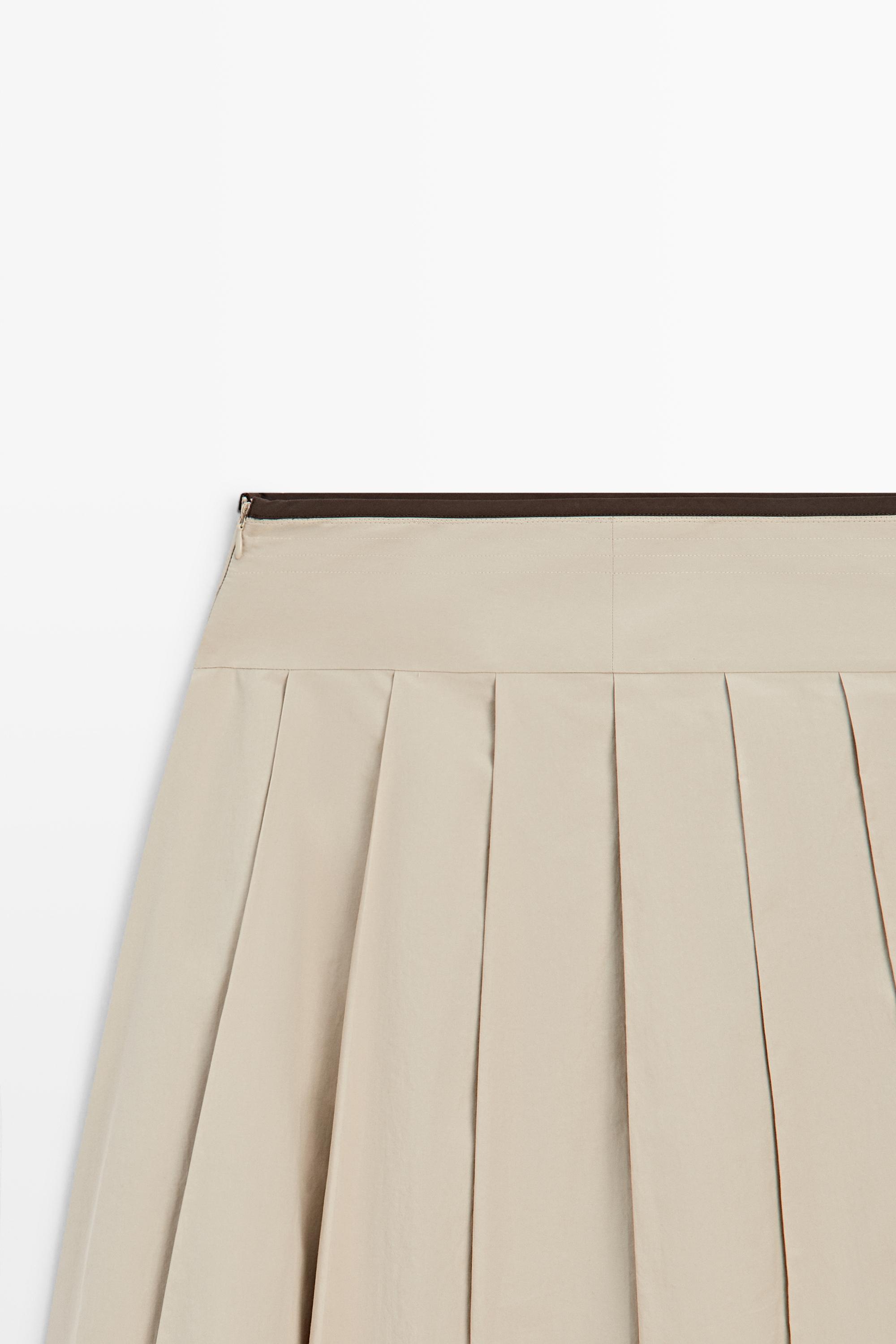 Pleated midi skirt with contrasting sash — SAND