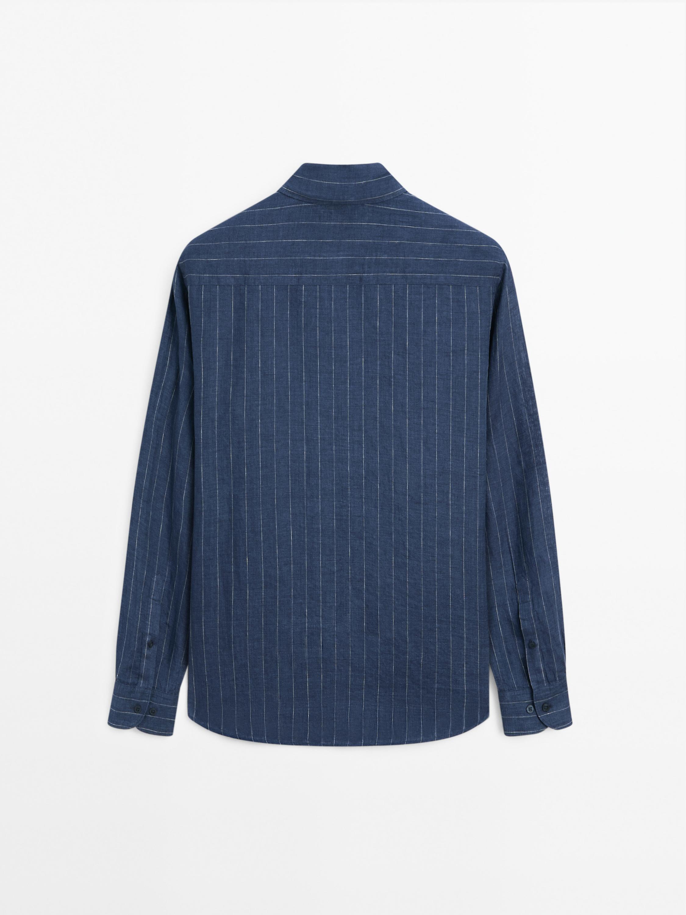 Slim fit striped 100% linen shirt
