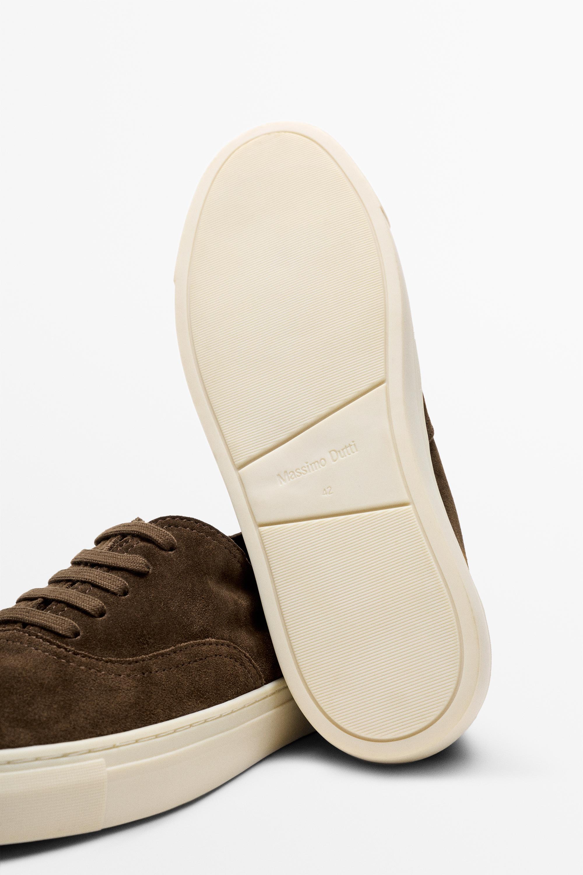 Soft split suede leather sneaker — BROWN