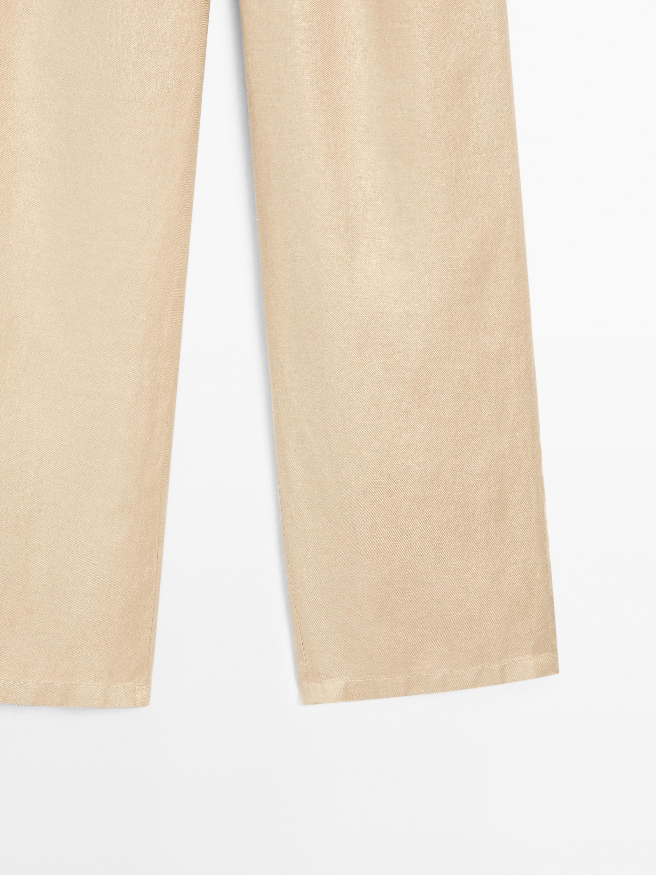 100% linen wide-leg elastic detail trousers