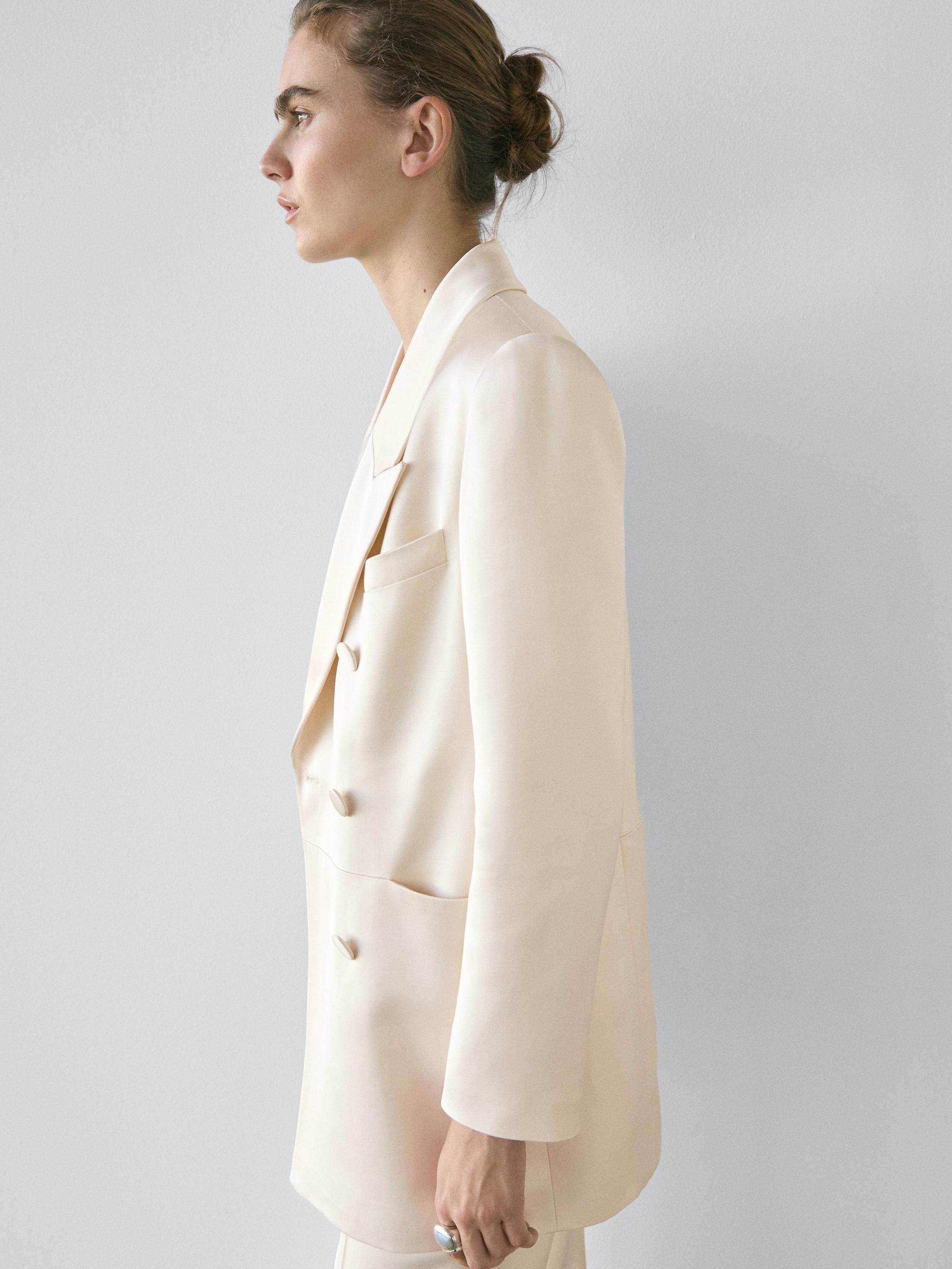 Satin blazer with buttons - STUDIO — Beige