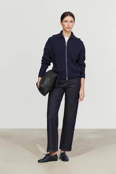100% wool knit zip-up cardigan — INK BLUE 8