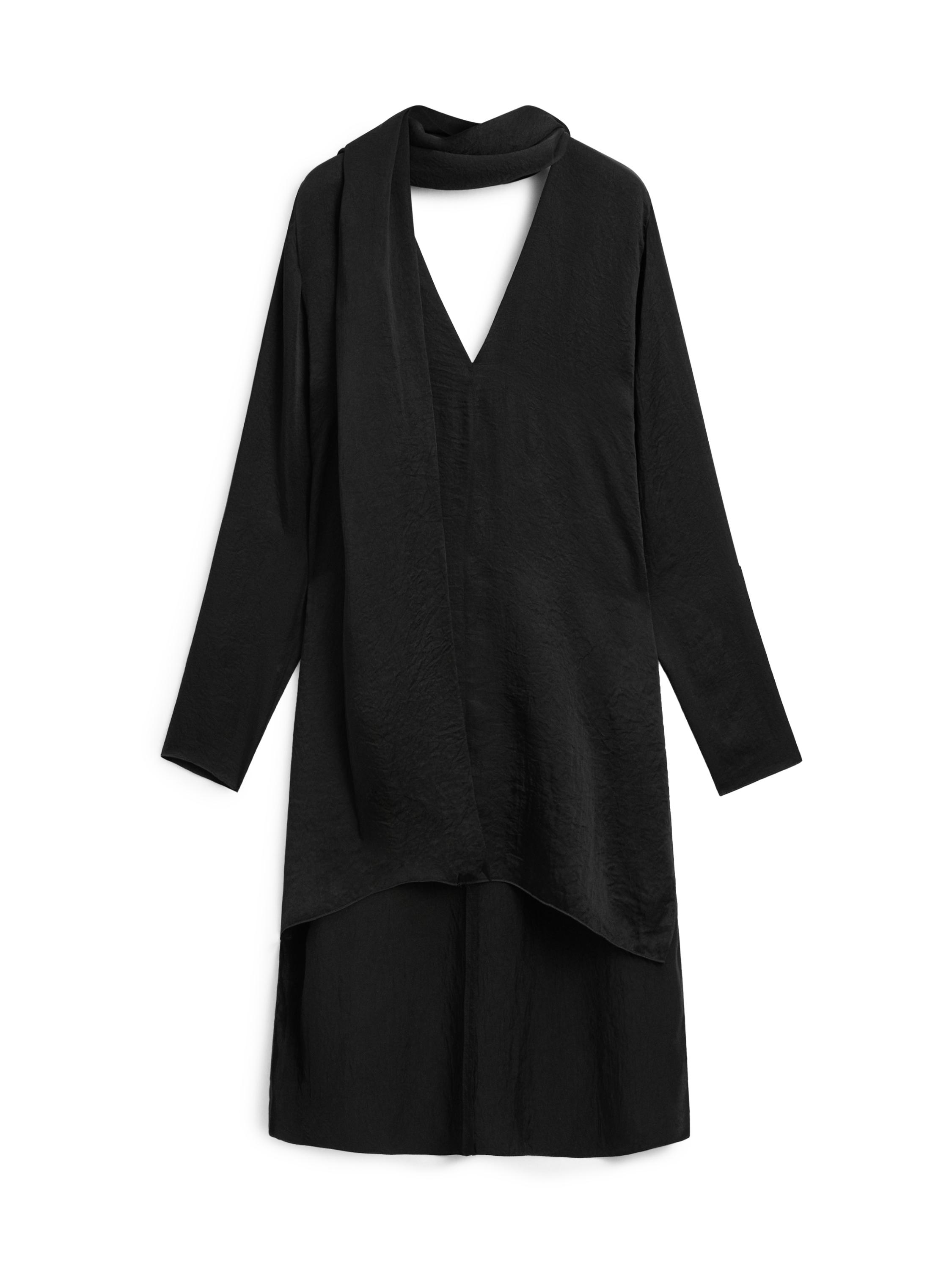 V-neckline blouse with tie detail - STUDIO — BLACK