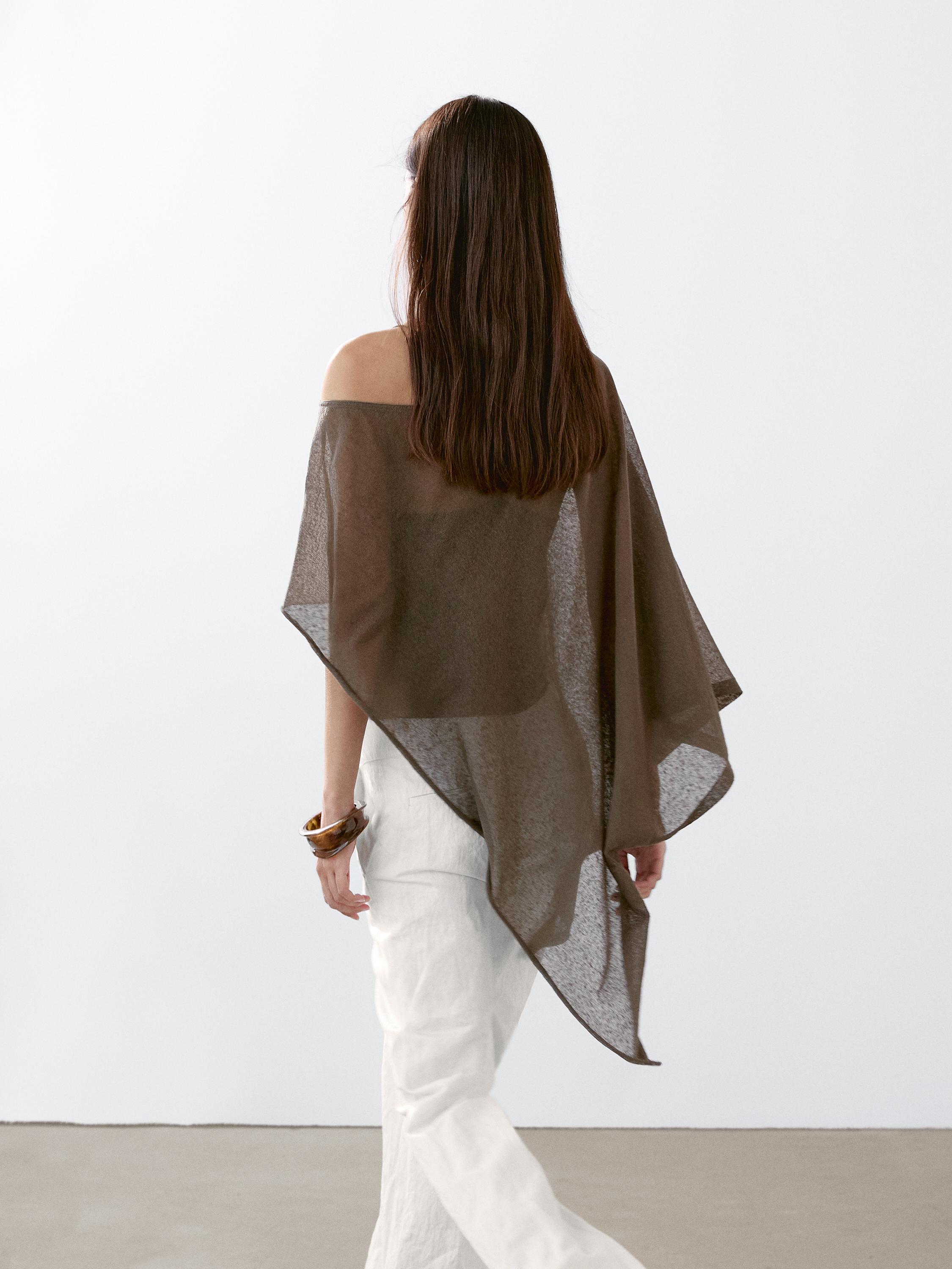 Asymmetric linen blend cape