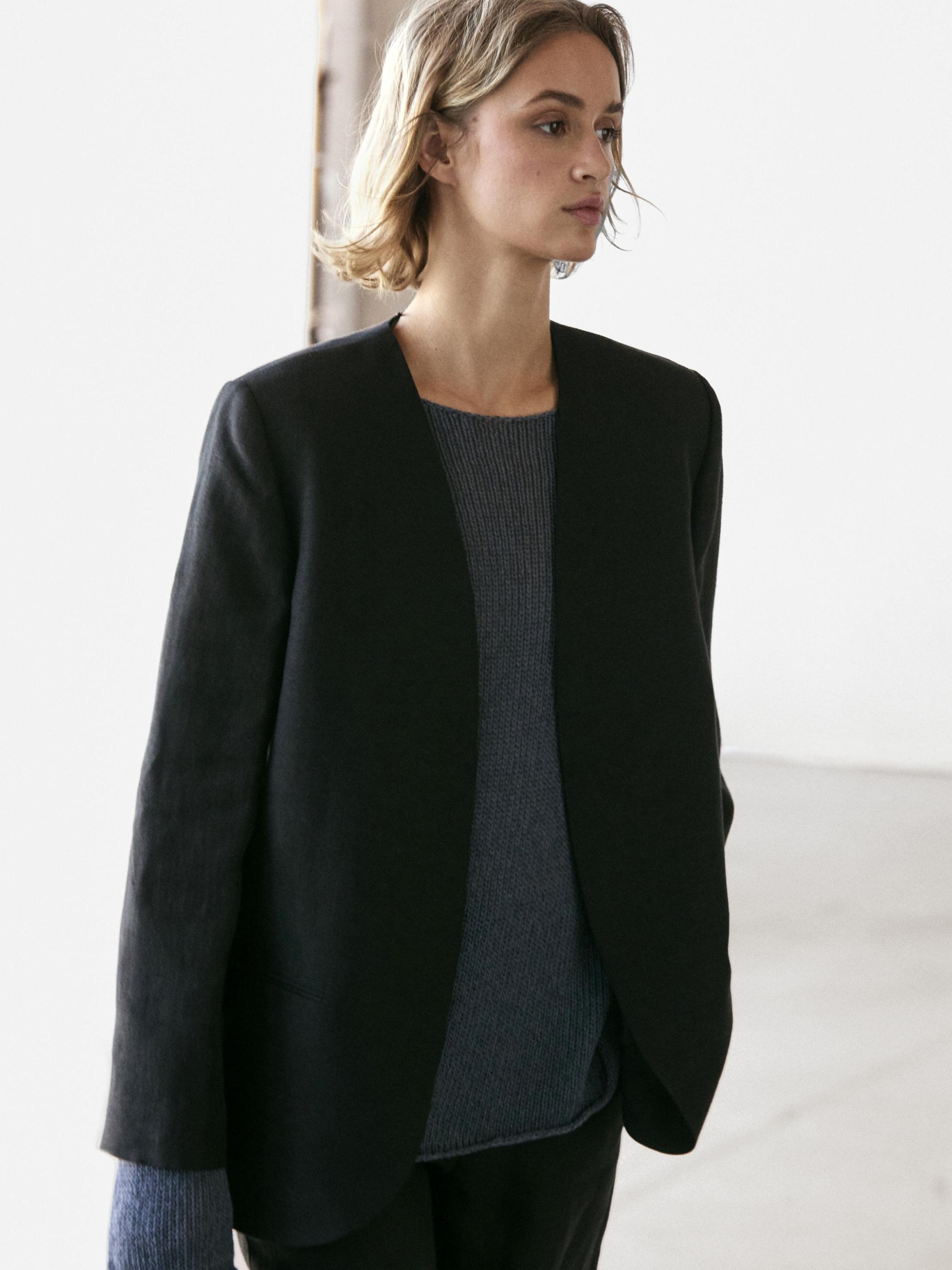 100% linen lapelless blazer — BLACK