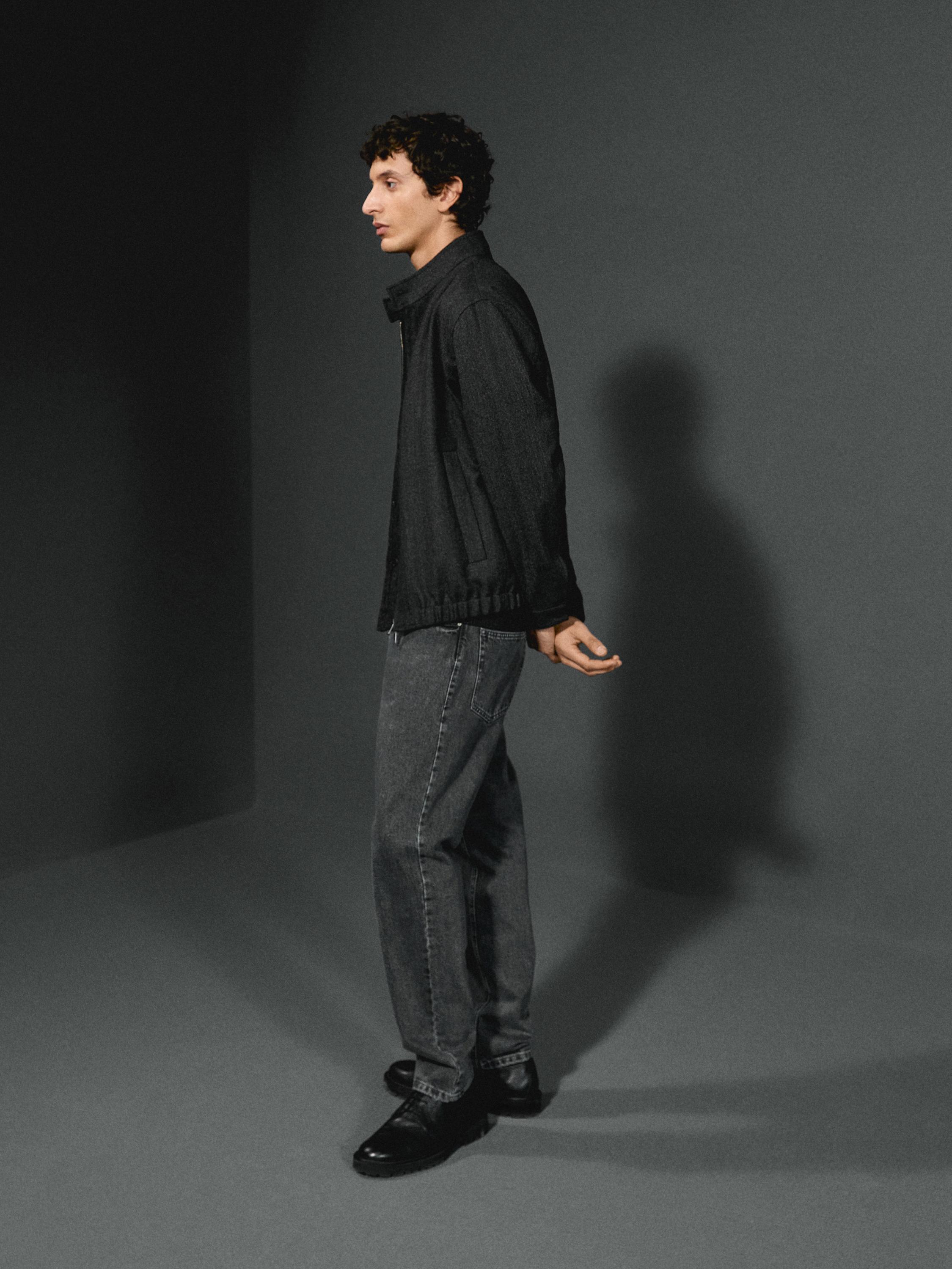 100% wool herringbone bomber jacket — GREY