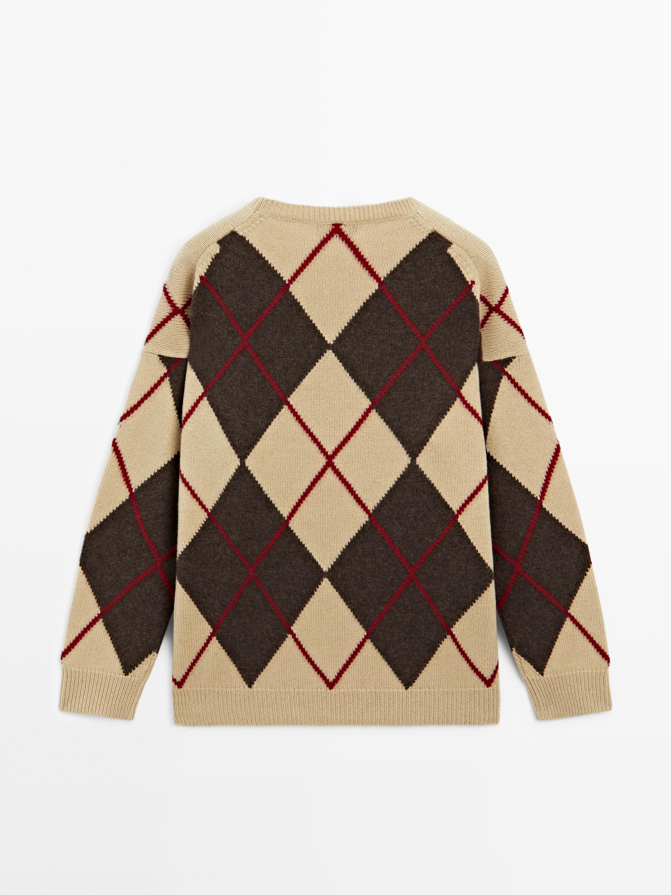 Sweter z mieszanki wełny z rombem