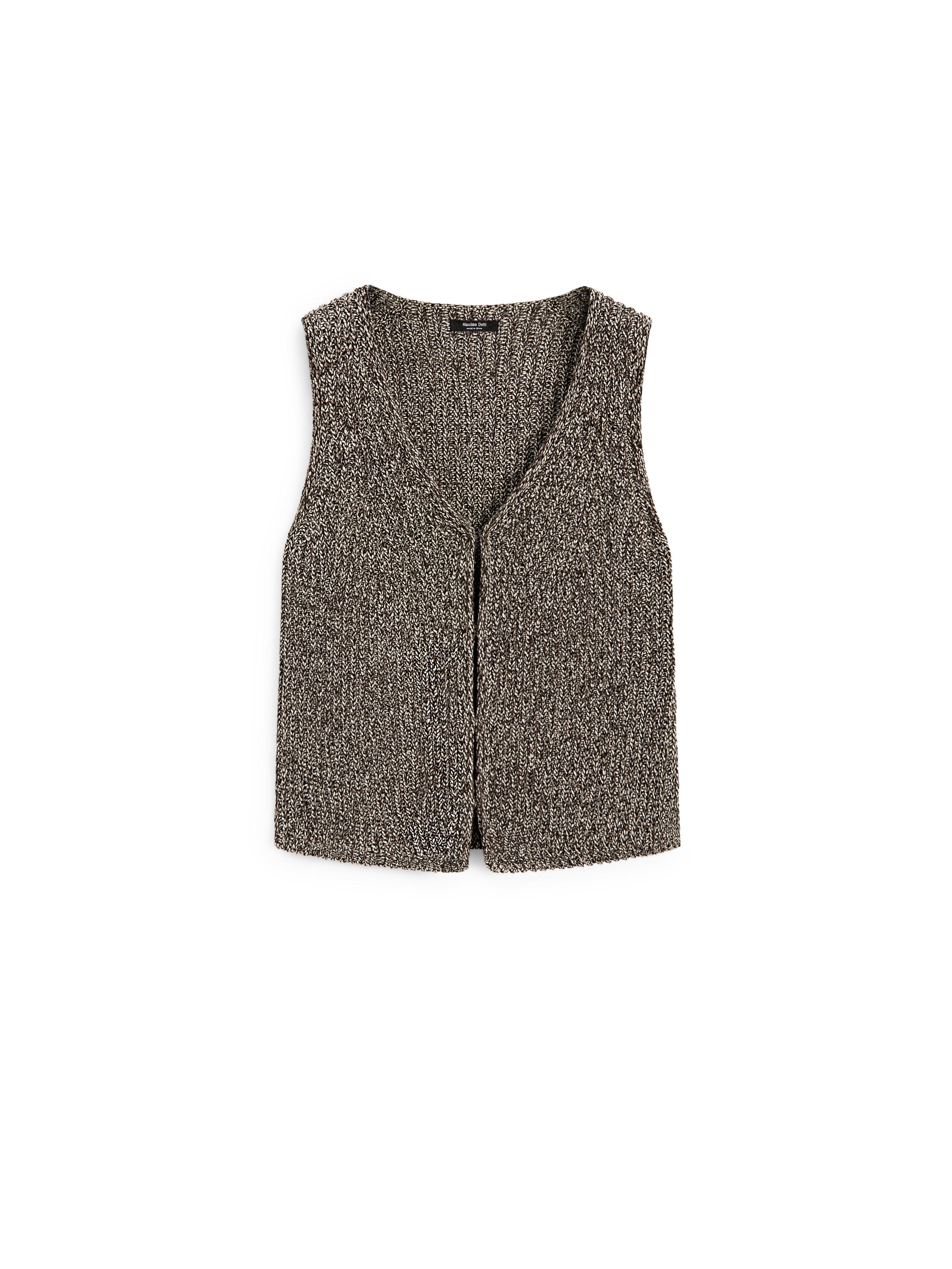 Cotton blend V-neck knit vest — BROWN MARL