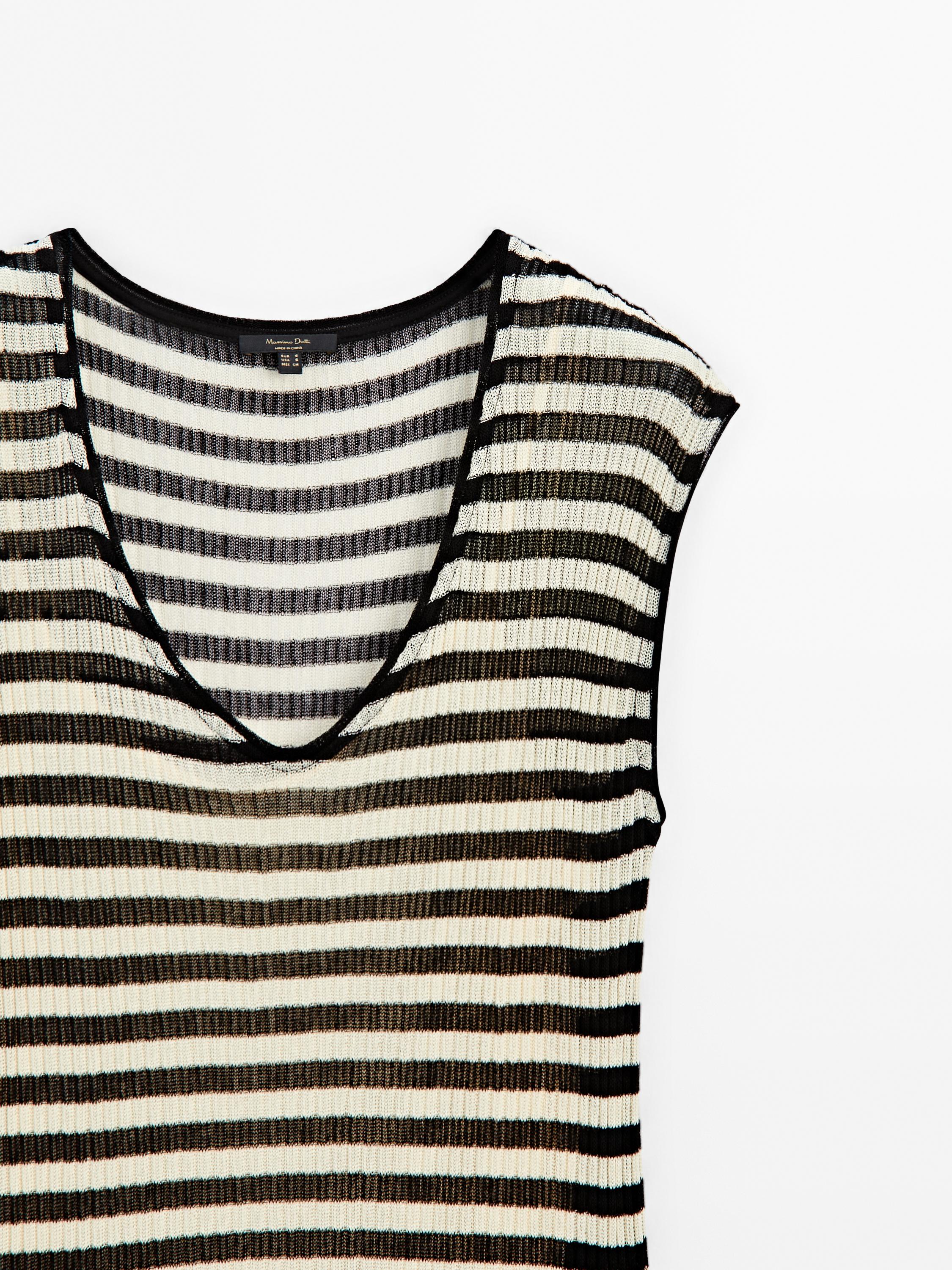 Striped open knit midi dress