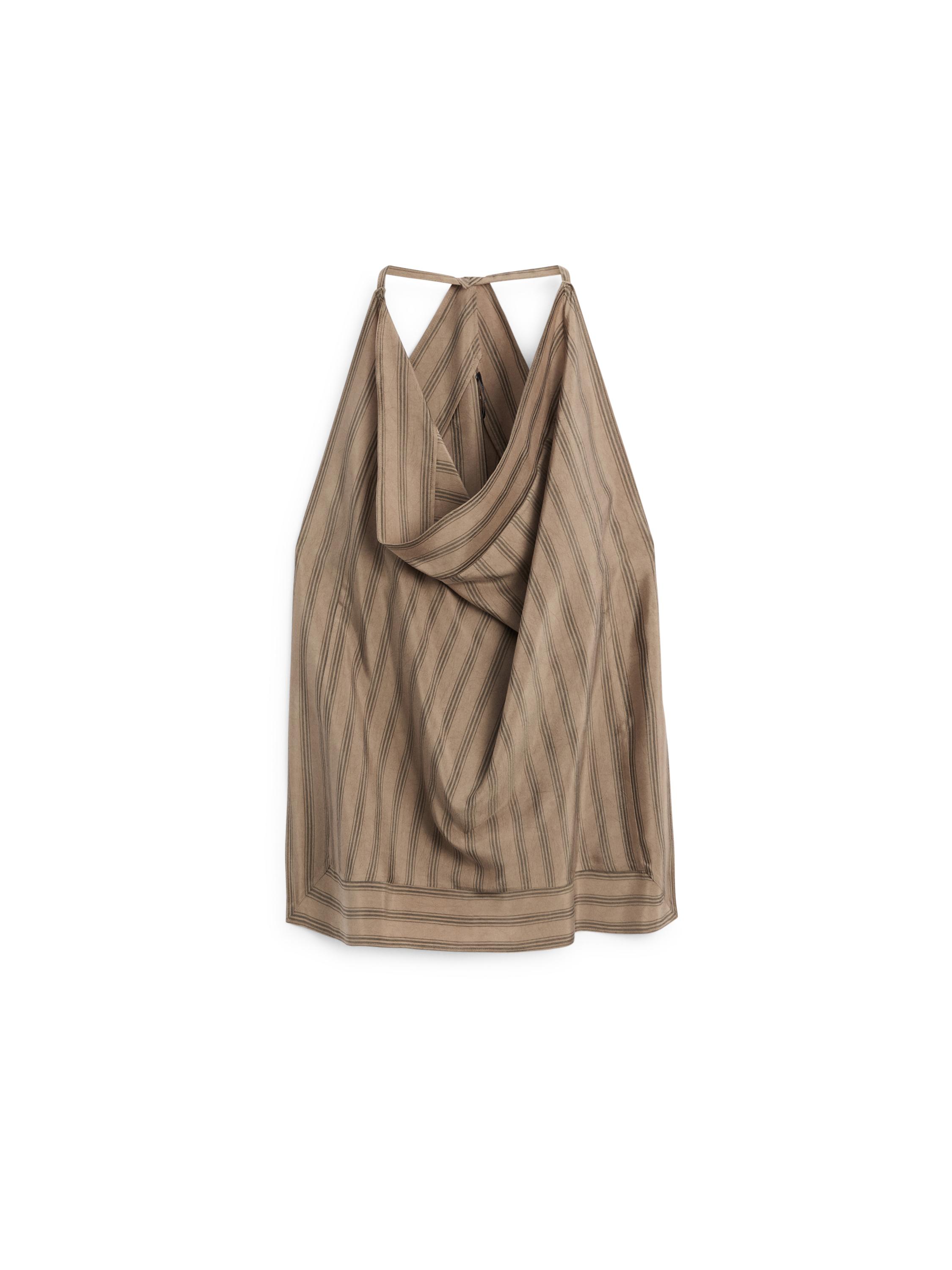 Striped top with cowl neckline — TAUPE GREY