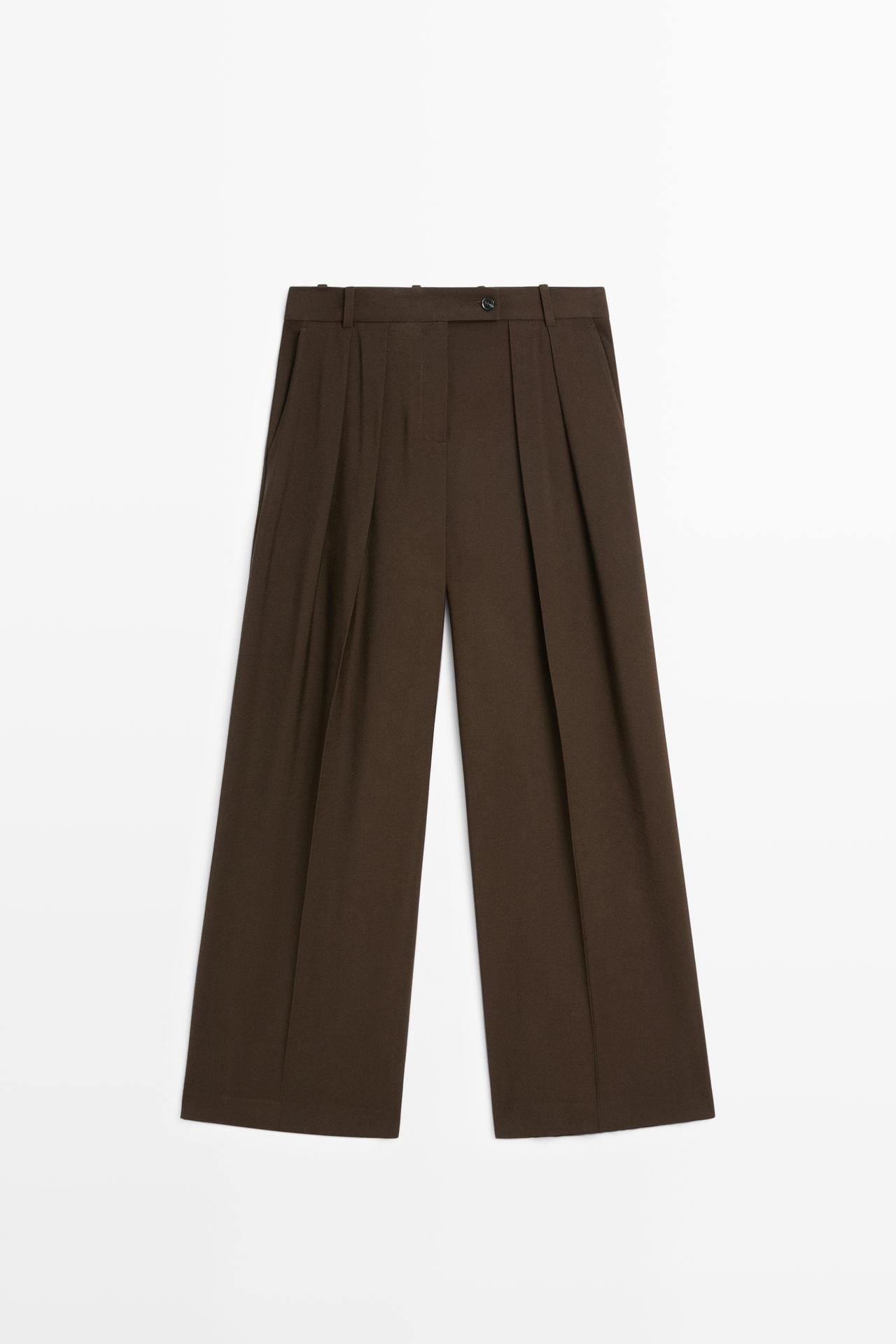 Wide-leg pants with pleats — Chocolate