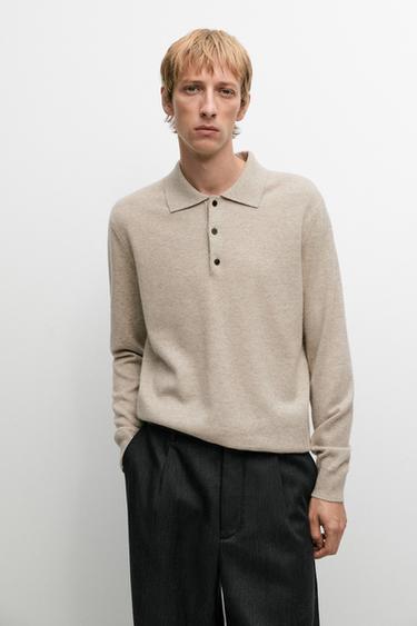 100% cashmere knit polo sweater — SAND BROWN 3