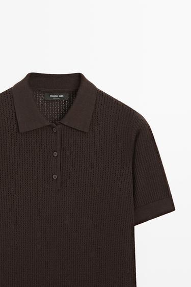Cotton blend open-knit polo shirt — BROWN 4