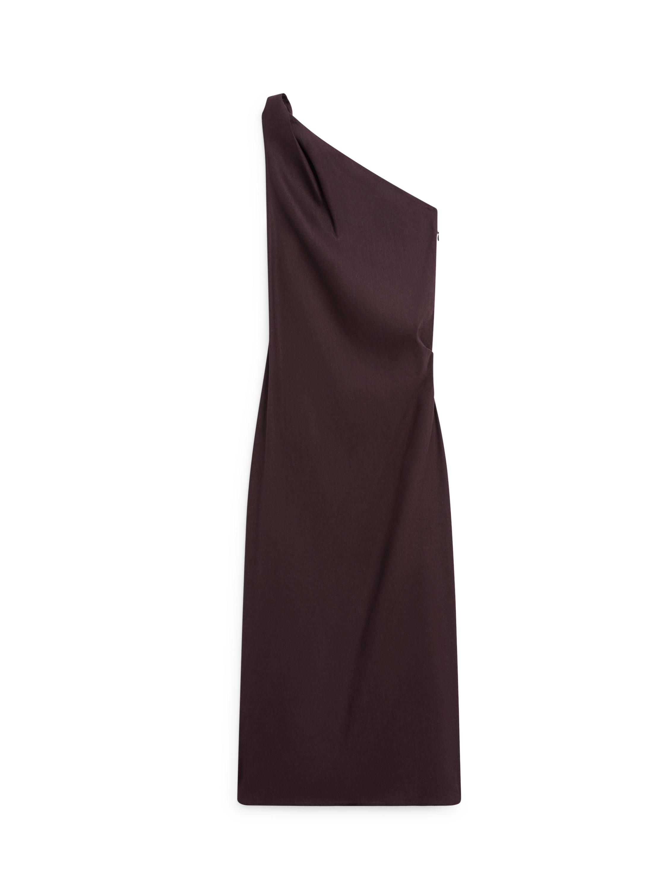 Asymmetric linen blend dress — BROWN
